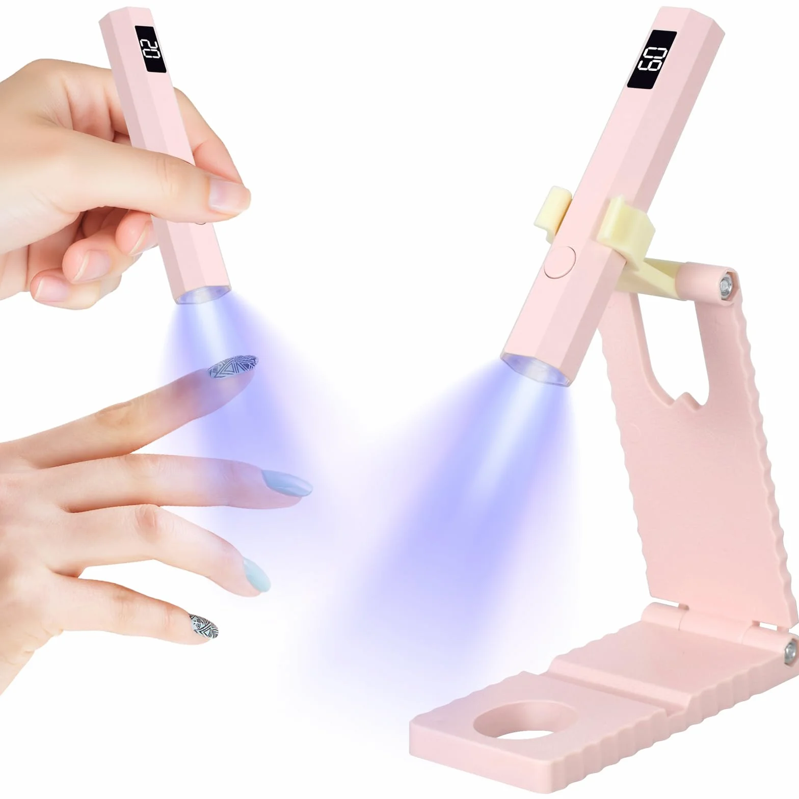Mini lampada UV per unghie in gel, lampada UV per unghie con supporto, ricaricabile, piccola lampada UV per unghie, portatile, 2 modalità timer per smalto gel (rosa)