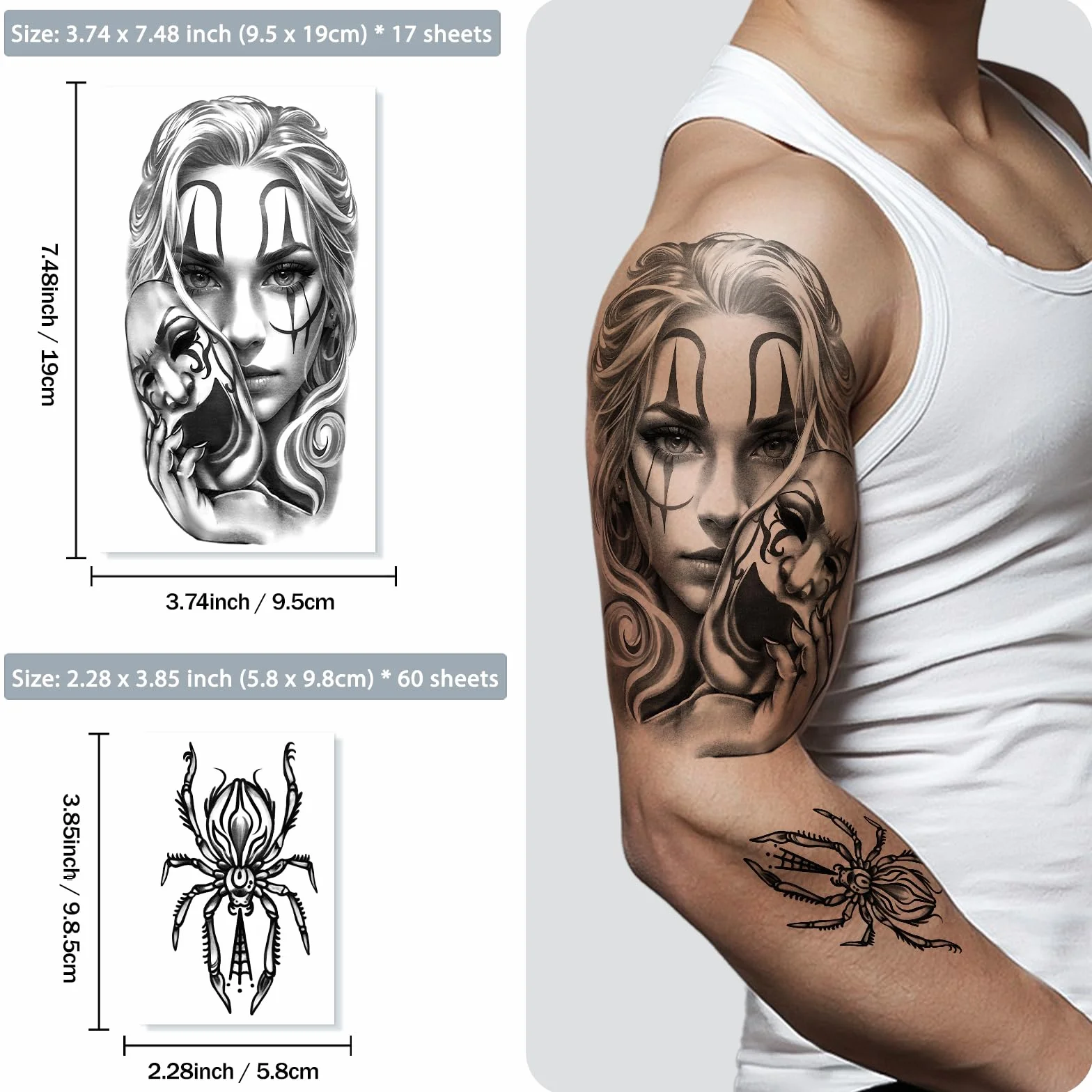 77 Fogli Tatuaggi Temporanei, Tatuaggi Finti Chicano Guadalupe Gangster Prigioniero Giorno dei Morti, Cultura Lowrider Messico Clown Tatuaggio Finto per Uomini Donne Adulti
