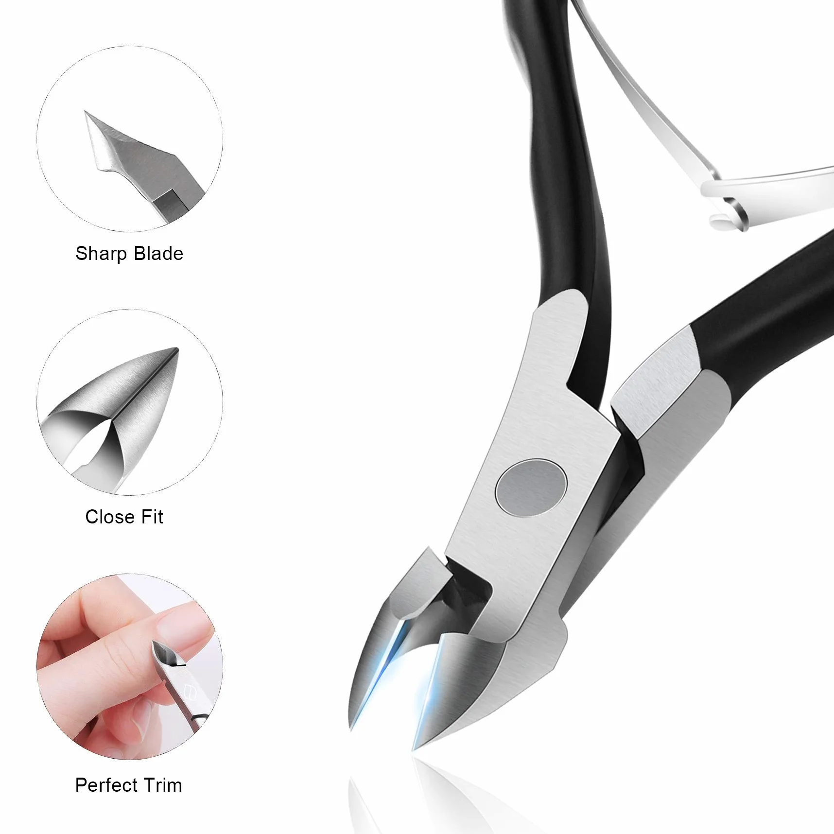 FERYES Trimmer per cuticole in acciaio inossidabile affilato Nero opaco