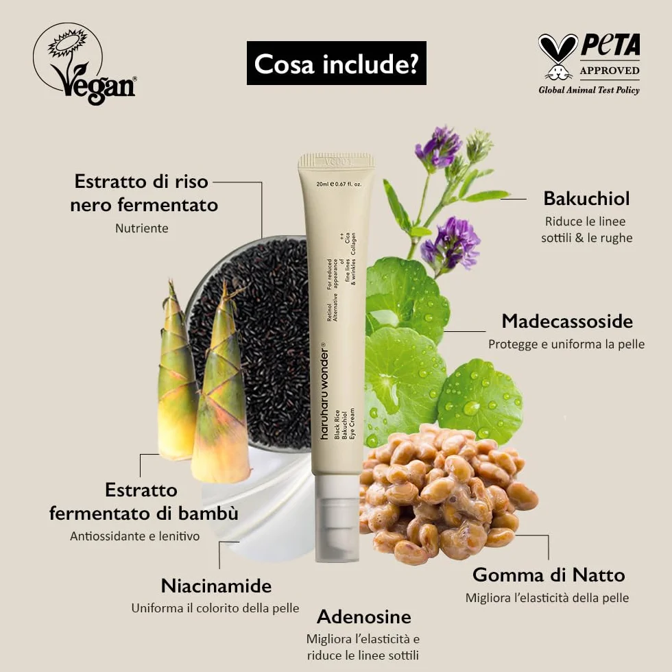 Haruharu Wonder Black Rice Bakuchiol Eye Cream 20ml | Cura delle rughe, alternativa al retinolo naturale | Cruelty Free