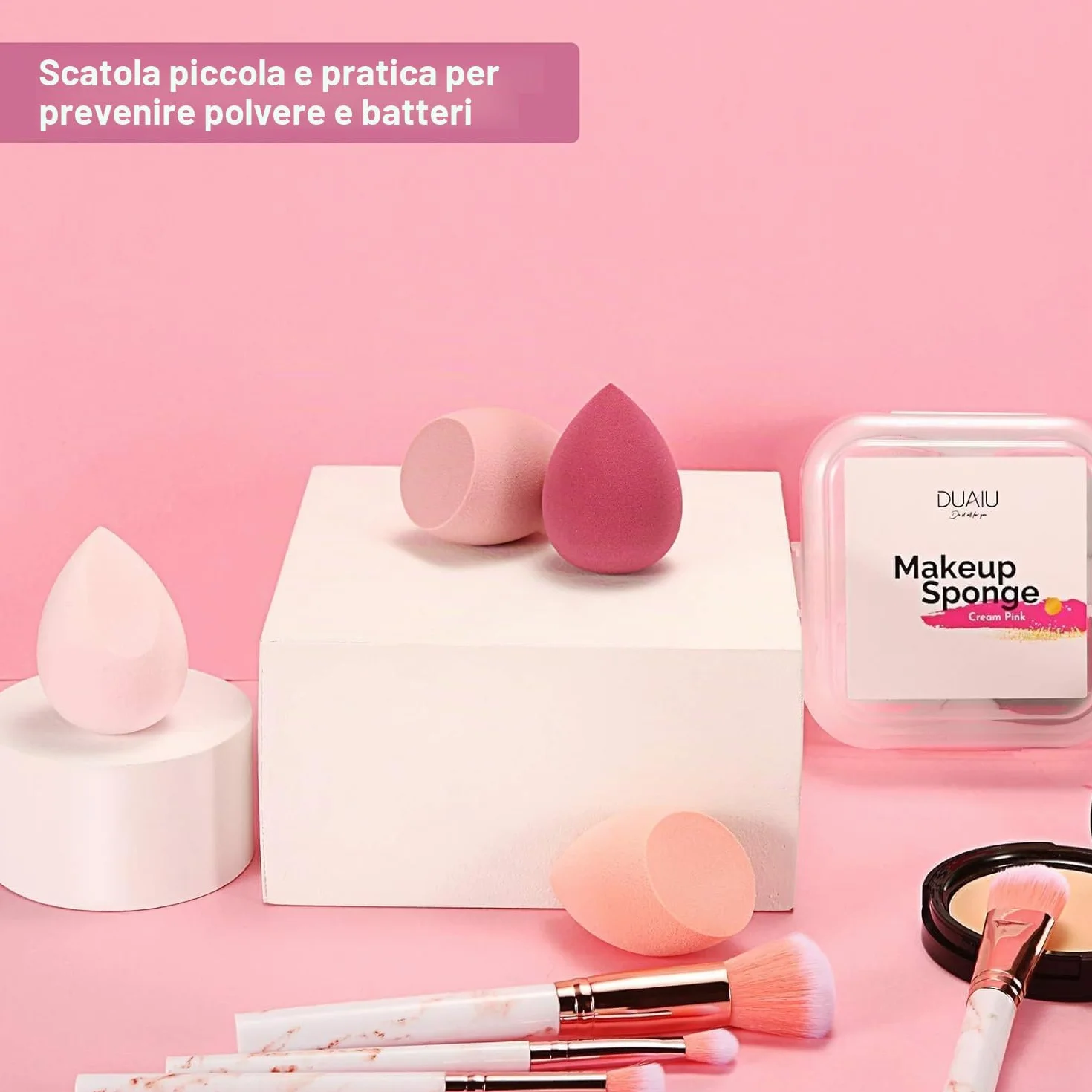 Set di 4 spugne per fondotinta in lattice con custodia per trucco