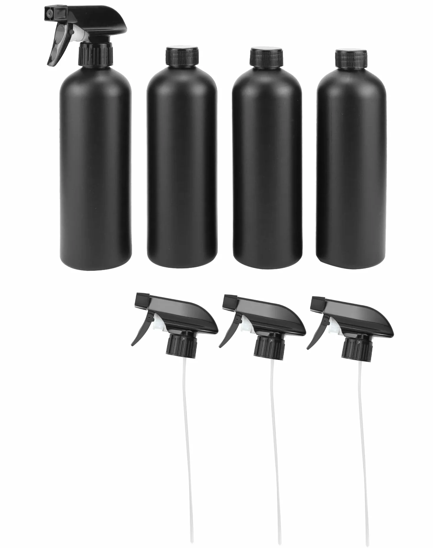 QWORK® Set da 4 flaconi spray da 500 ml, spruzzino nebulizzatore, nero, per acconciature, cura delle piante floreali, pulizia