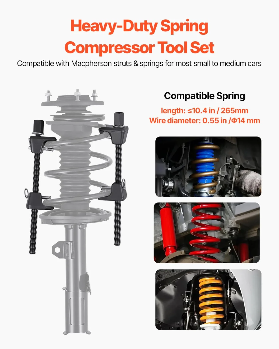 VEVOR Compressore per Molle Ammortizzatori Set 2 Pezzi, Corsa Max. 264 mm, Utensile Compressione Elicoidali per Auto Camion