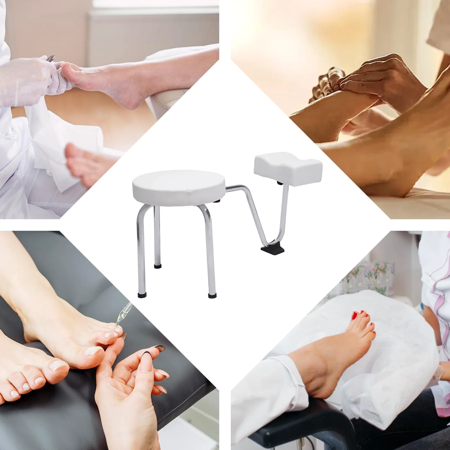 Sgabello per pedicure monopezzo, poggiapiedi regolabile per manicure, per salone di bellezza, per salone di bellezza e spa, colore: bianco