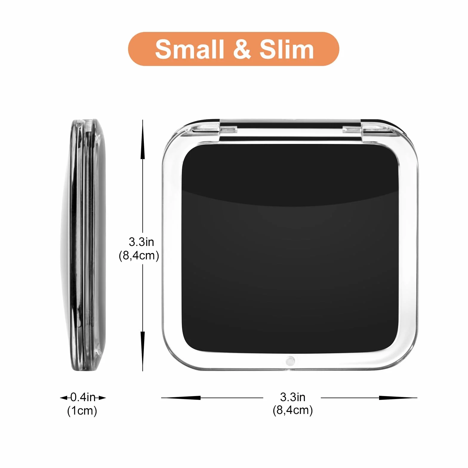 Specchio per trucco compatto ingranditore 15X da viaggio, piccolo specchio tascabile portatile pieghevole 2 lati Quadrato 8,4cm Nero