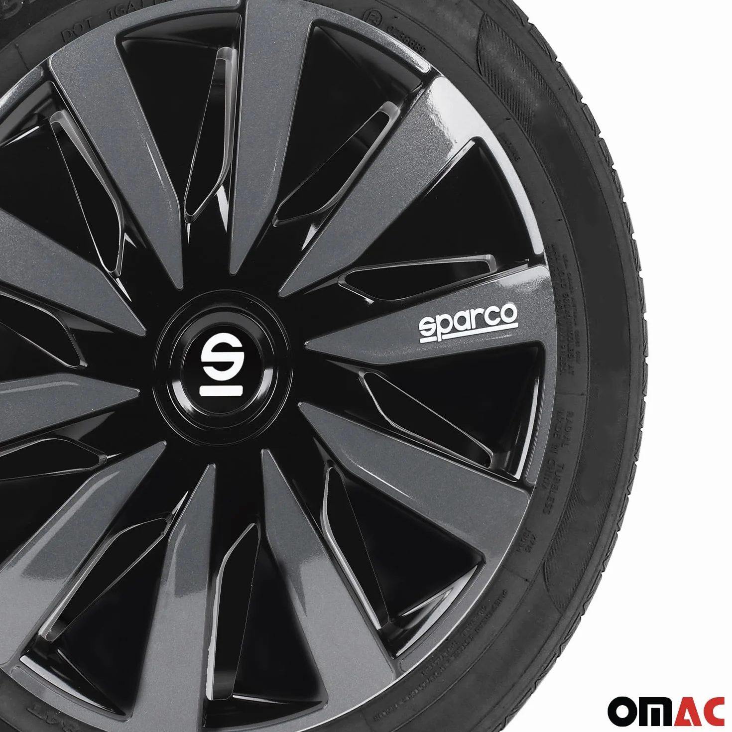Sparco Set 4 copricerchi 15" pollici copriruota auto Lazio SPC1591BKGR nero grigio