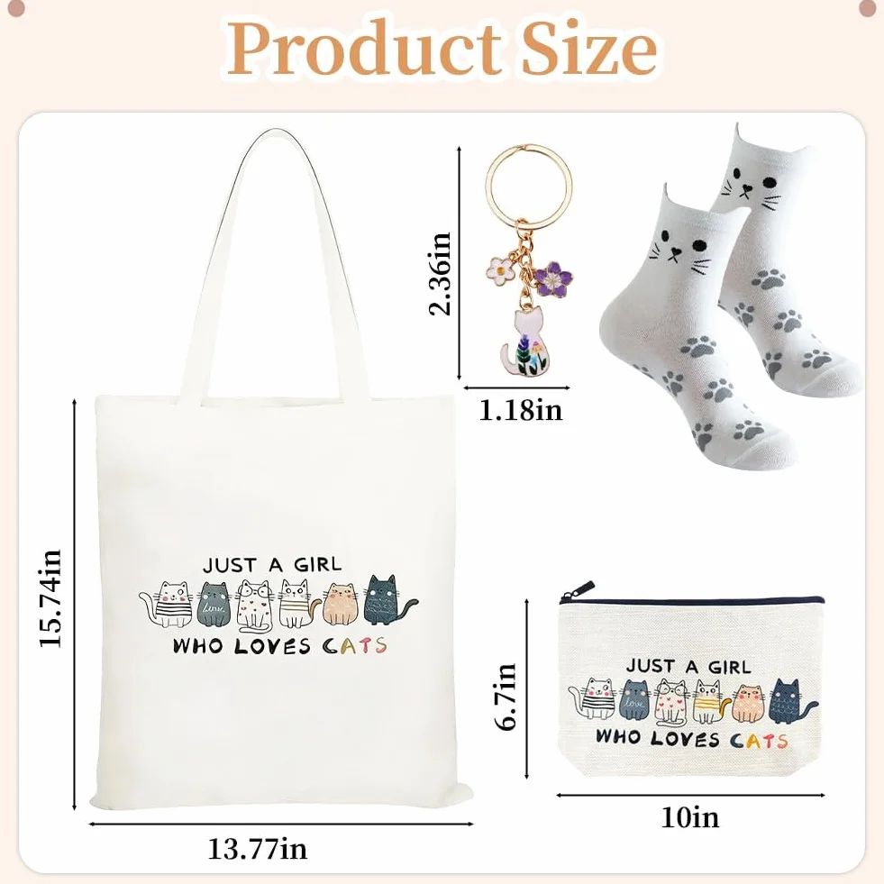 Set Regalo ：Borsa Tote Canvas, Borsetta per Trucco, Calzini & Braccialetto - Regalo per Donne, Ragazze