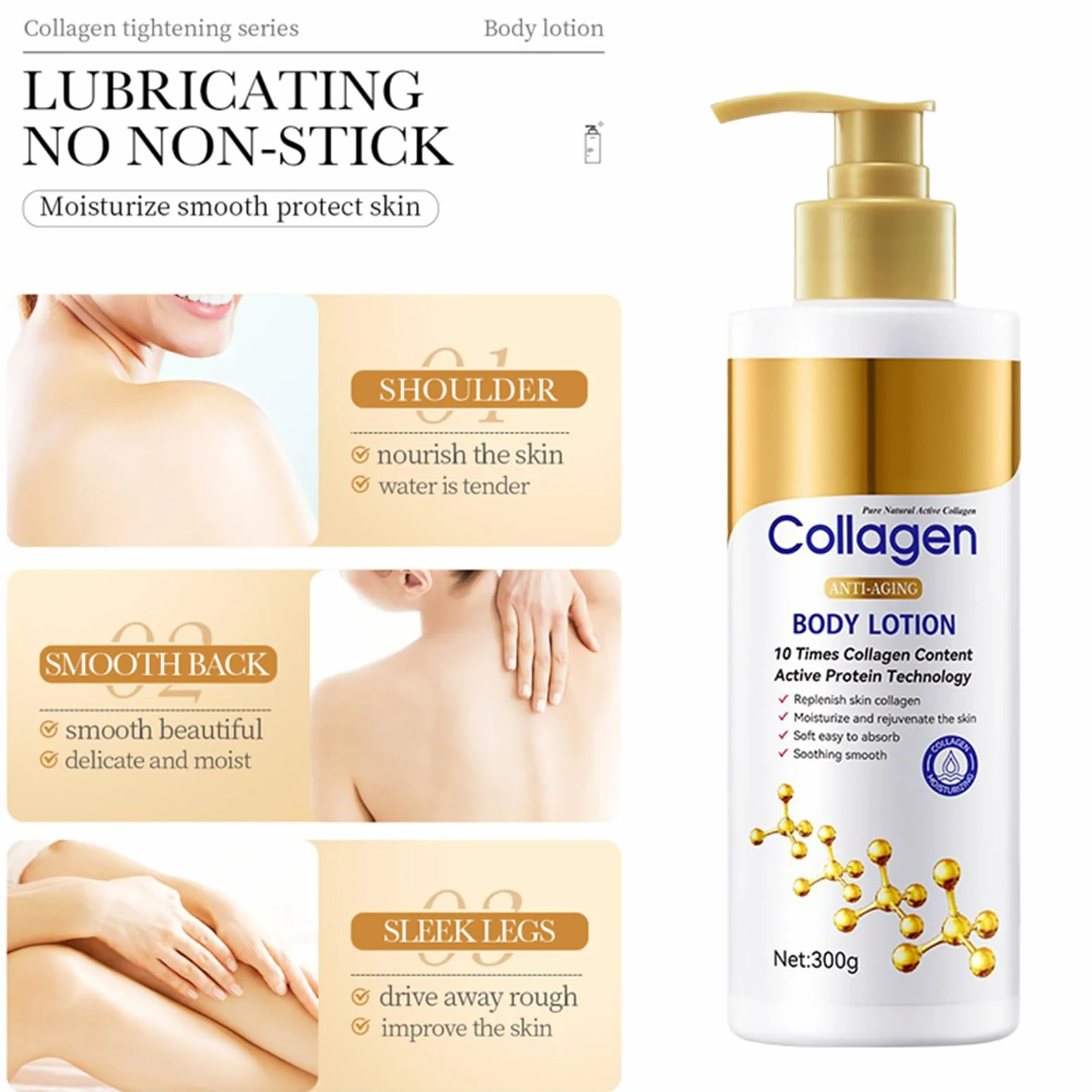 Lozione per il corpo rassodante, al collagene con 10 volte il contenuto di collagene, crema idratante rassodante anti-invecchiamento per pelle secca, crema lisciante e idratante (4 bottiglie)