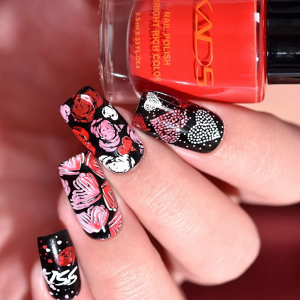 KADS - Stencil per nail art fai da te motivo cuori, amore (FE014)