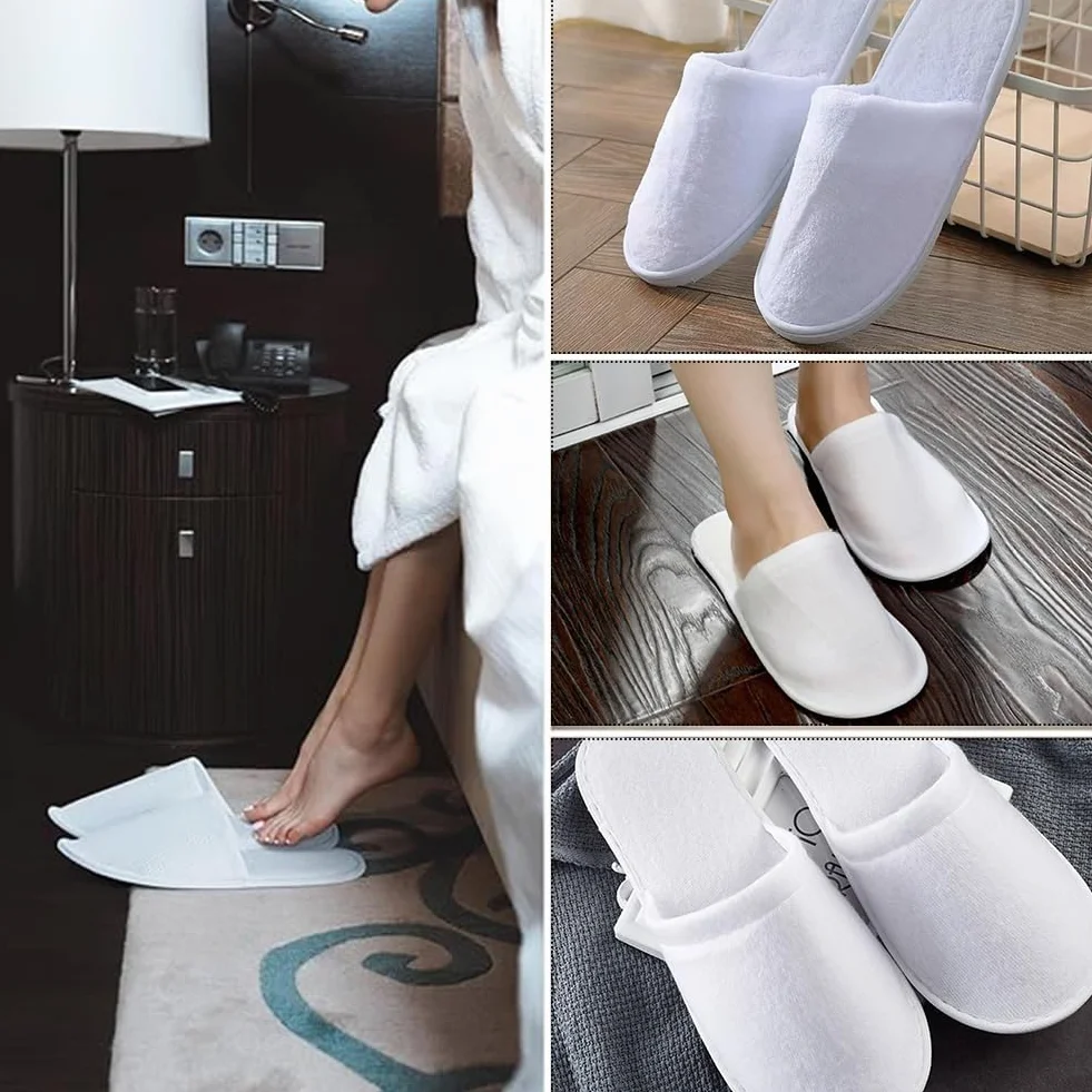 Pantofole Antiscivolo Monouso in Spugna Premium - 2 Paia per Hotel e Ospiti - Unisex per Spa e Casa, 29cm