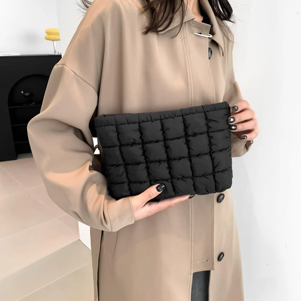 Borsa per trucchi trapuntata Puffy, borsa per cosmetici, organizer da viaggio per articoli da toeletta, pochette da donna