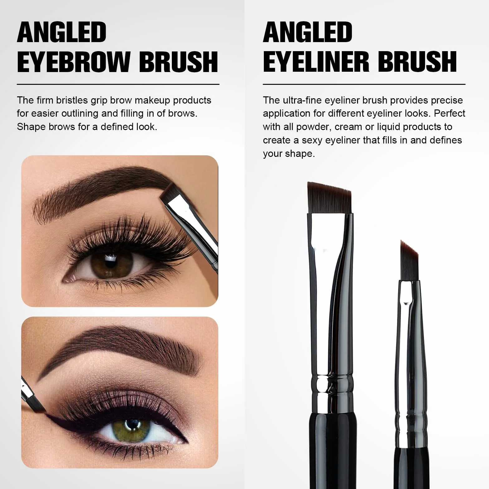 EIGSHOW Pennello per sopracciglia e pennello per eyeliner, trucco a doppia estremità, pennello per sopracciglia angolato, eyeliner ultrafine(D104)