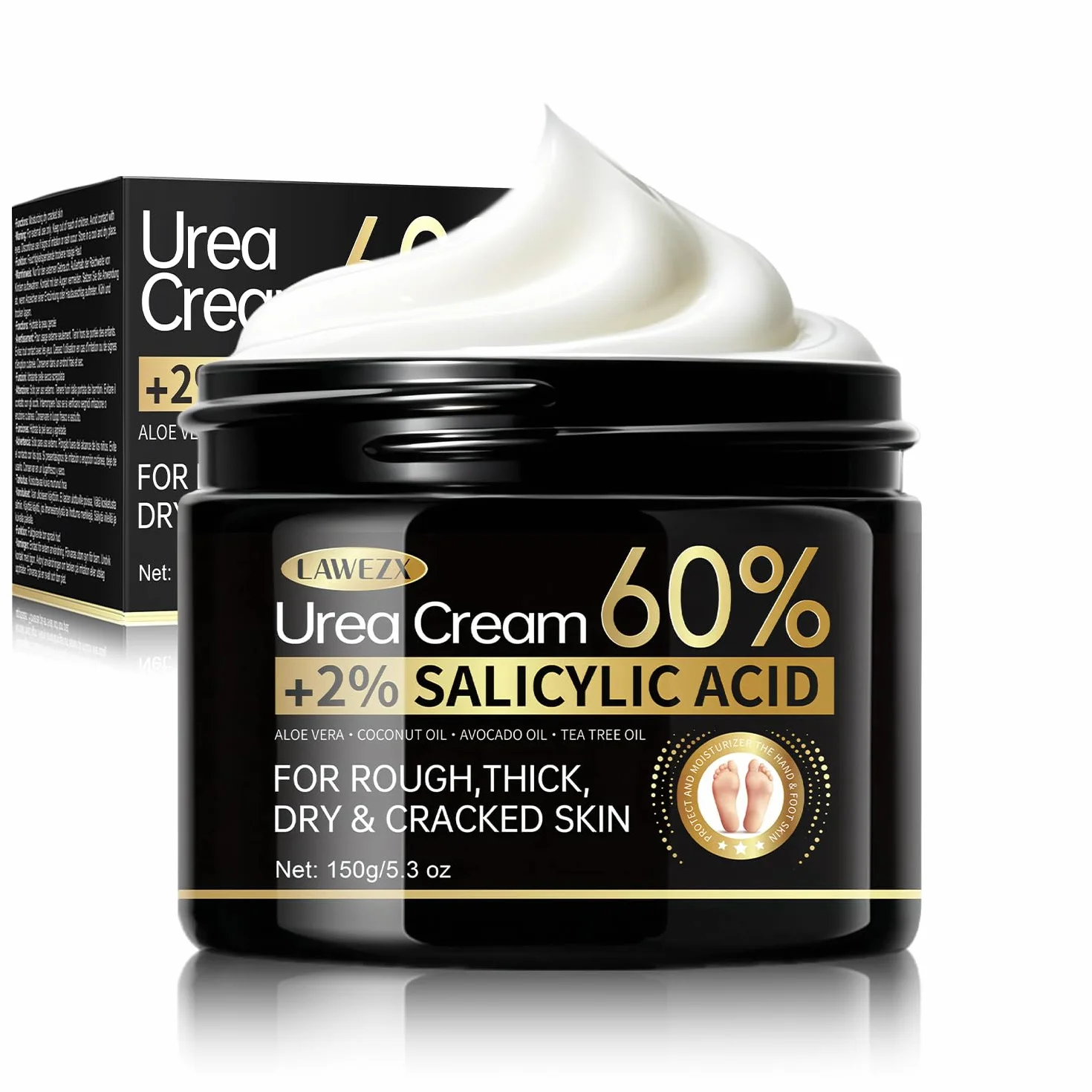 Crema Urea per Piedi e Mani, Crema Piedi Urea 60% con Acido Salicilico 2%, per Mani, Talloni, Gomiti e Ginocchia, Un'idratazione Profonda, Screpolati Rimozione e Ammorbidimento Dei Calli, 150g