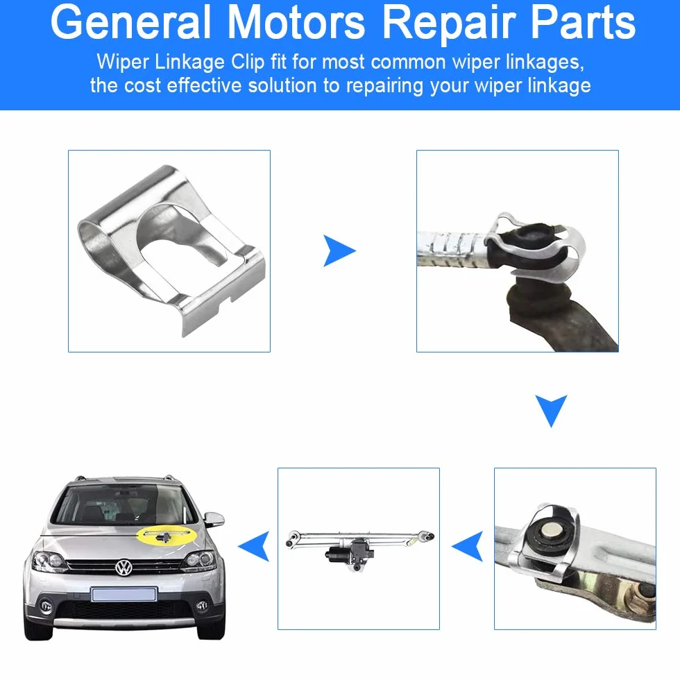 KBNIAN 6 Pezzi Clip Tergicristallo Punto Ricambio Giunto Motorino Tergicristalli Kit Riparazione Collegamento Argento