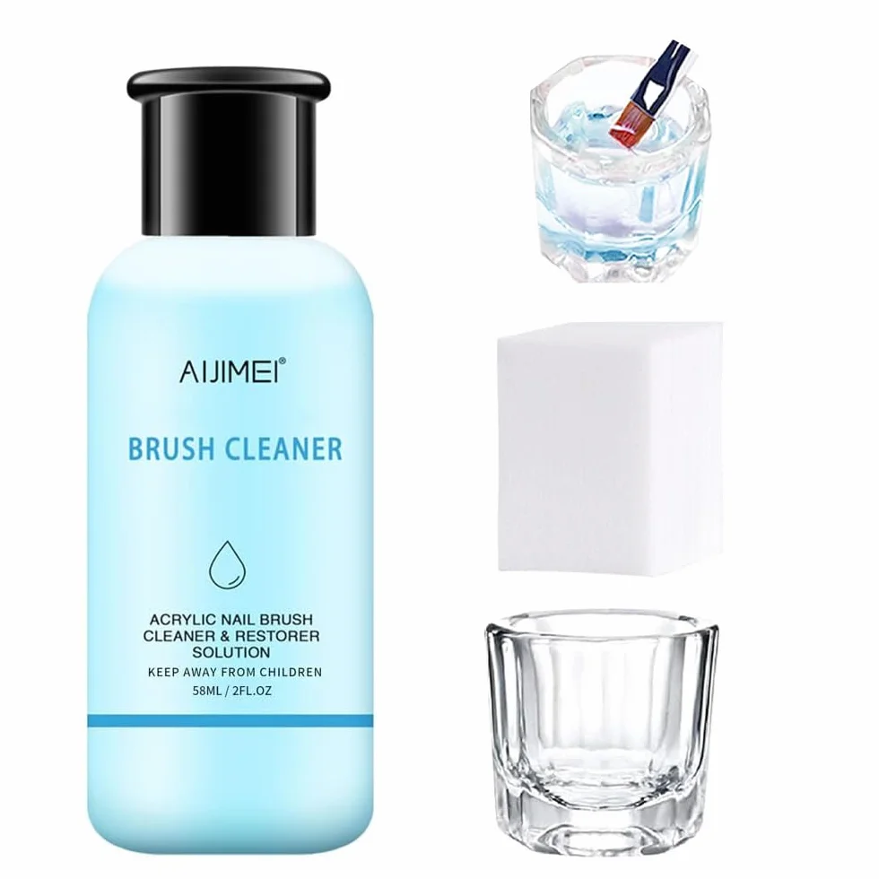Acrylic Nail Brush Cleaner,Brush Cleaner 58ml/2fl.oz,Detergente per Pennelli Unghie,Con Tazza Cotton Pads,Rimuove Efficacemente tutti i Residui di Pennello Unghie Nail Art