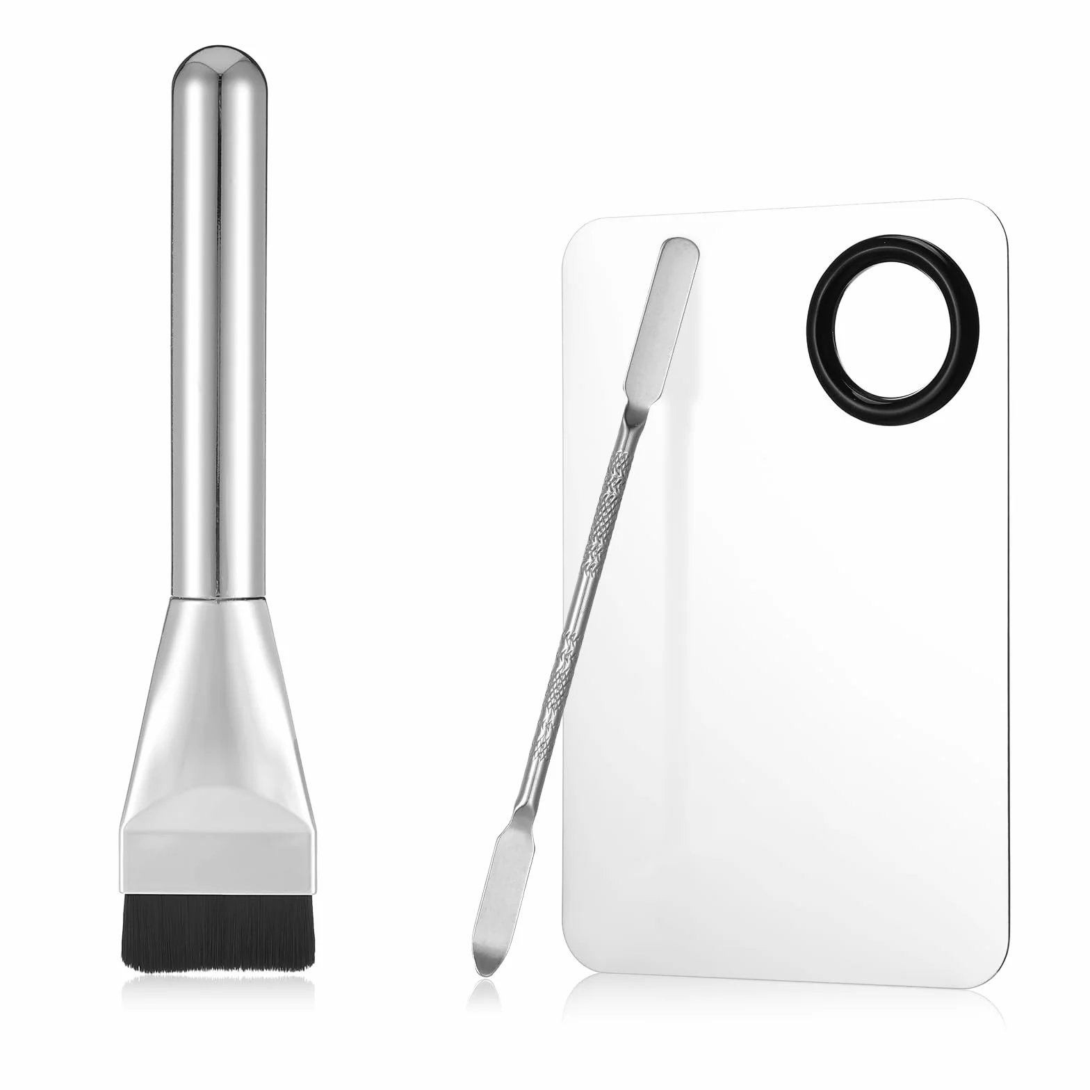 JJUNW Set di 3 tavolozze per make-up in acciaio inox, con spatola e pennello per fondotinta, tavolozza di miscelazione cosmetica per fondotinta
