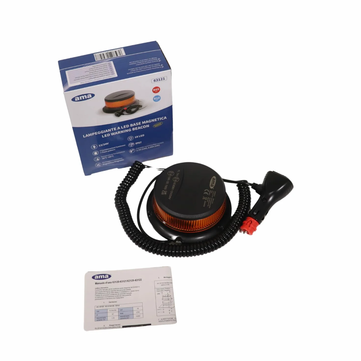 Ama Lampeggiante LED 12-24V Base Magnetica Alluminio IP67