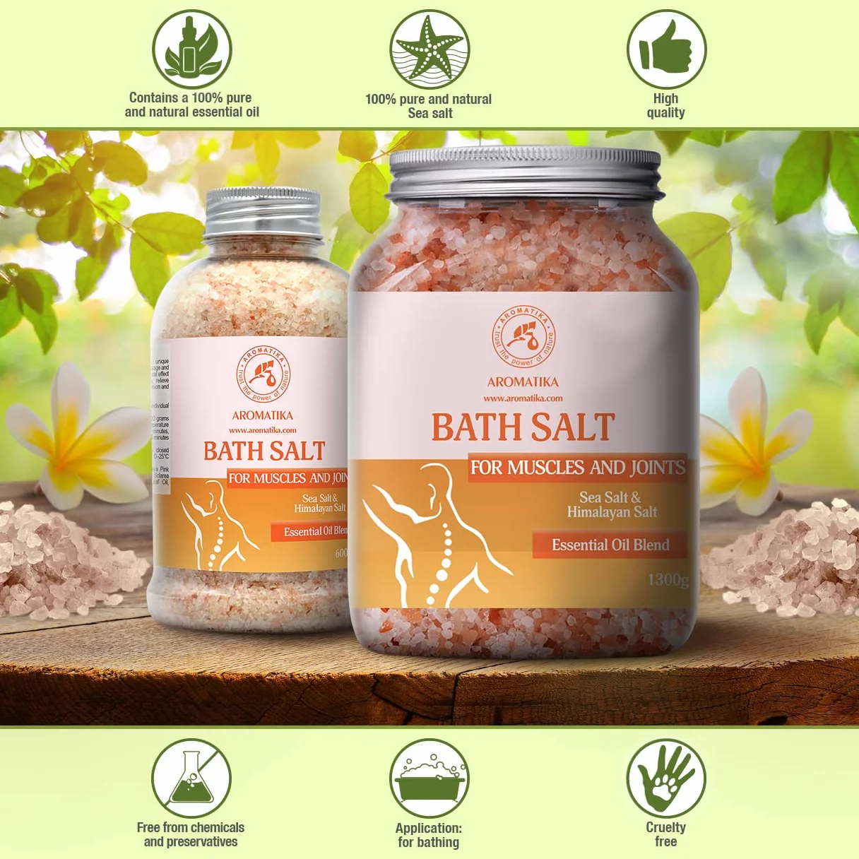 Sale Marino Muscolare & Articolare 1300g - Oli Essenziali Lavanda & Salvia & Rosmarino - 100% Naturali - Lenisce i Muscoli Stanchi Doloranti - Disintossica - per il Bagno - Rilassamento