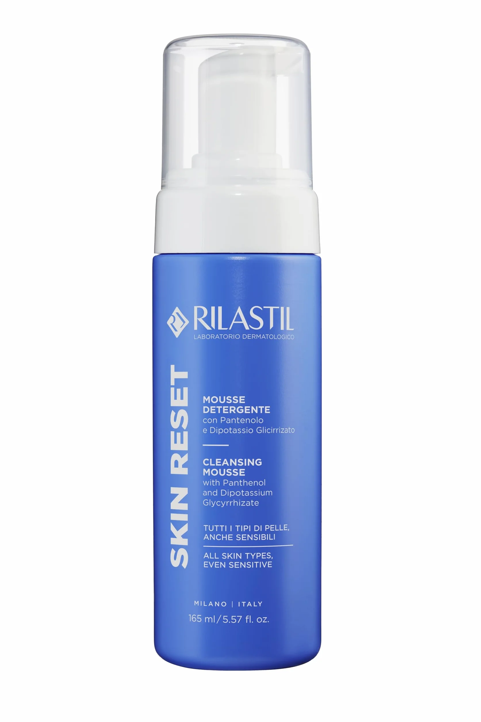 Rilastil Skin Reset Mousse Detergente, Detersione Delicata Viso e Occhi, con Pantenolo e Dipotassio Glicirrizato, 165 ml