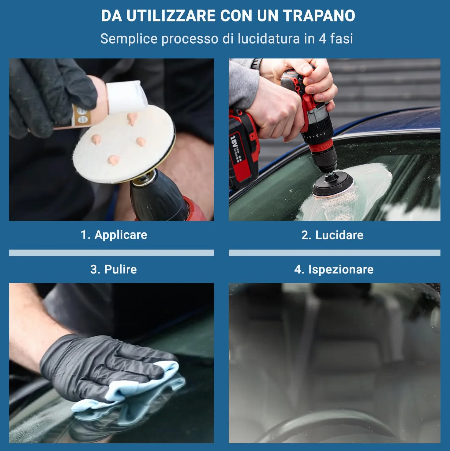 Kit di lucidatura del Parabrezza 75mm - Riparazione Vetro Auto Fai da Te - Rimuovi Danni Spazzola Tergicristallo
