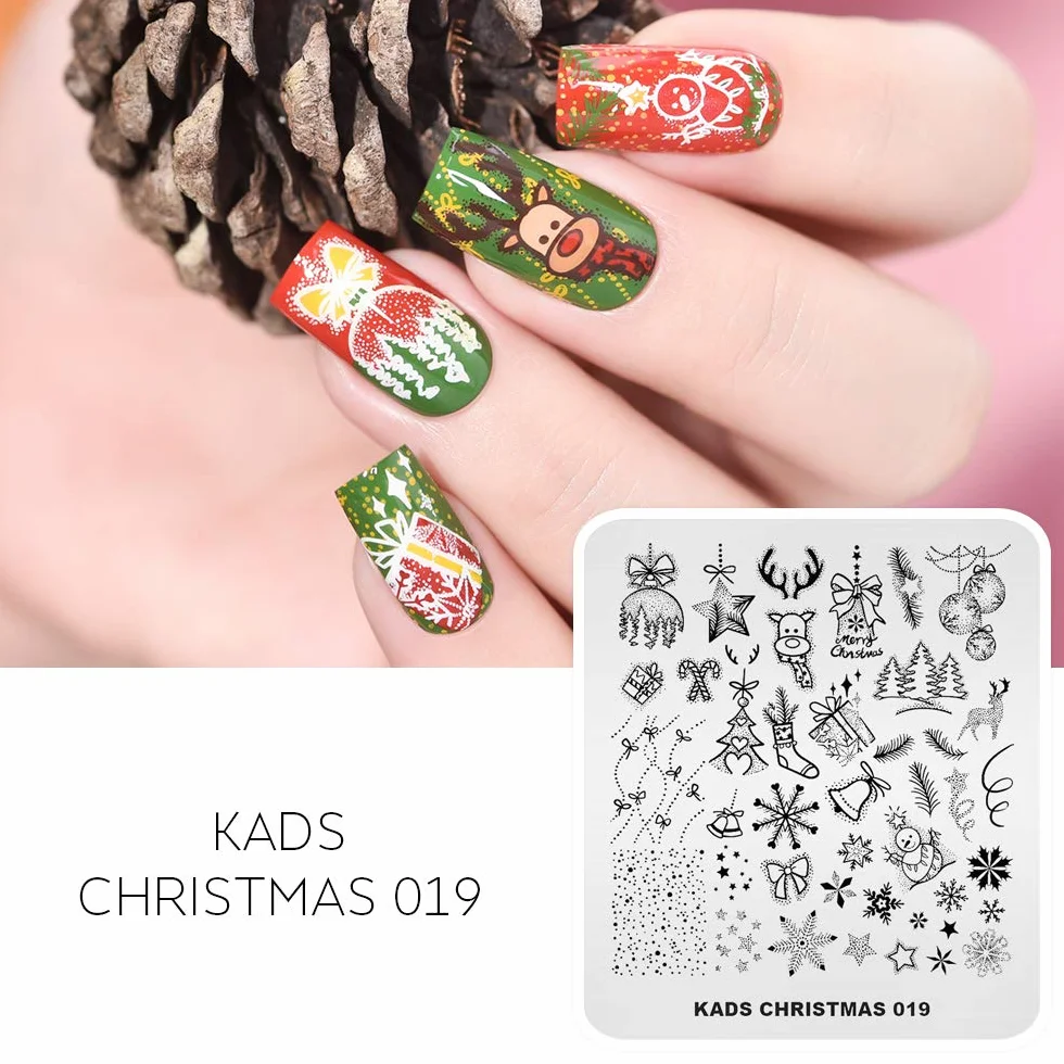 Piastra per stamping unghie, motivo: Natale, Halloween, template per manicure, strumento di stamping per nail art (Natale 019)