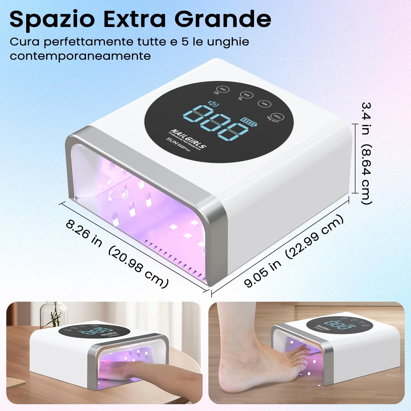NAILGIRLS Lampada LED UV Professionale per Unghie 150W Ricaricabile Senza Fili 4 Modalità Timer Sensore Automatico
