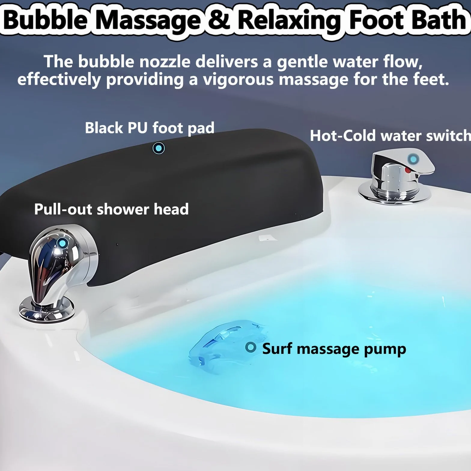Vasca da Bagno per Pediluvio in Acrilico, Vaschetta per Pedicure e Spa Plantare, con Funzione Idromassaggio e Luci Colorate, Temperatura dell'Acqua Regolabile (Calda/Fredda)