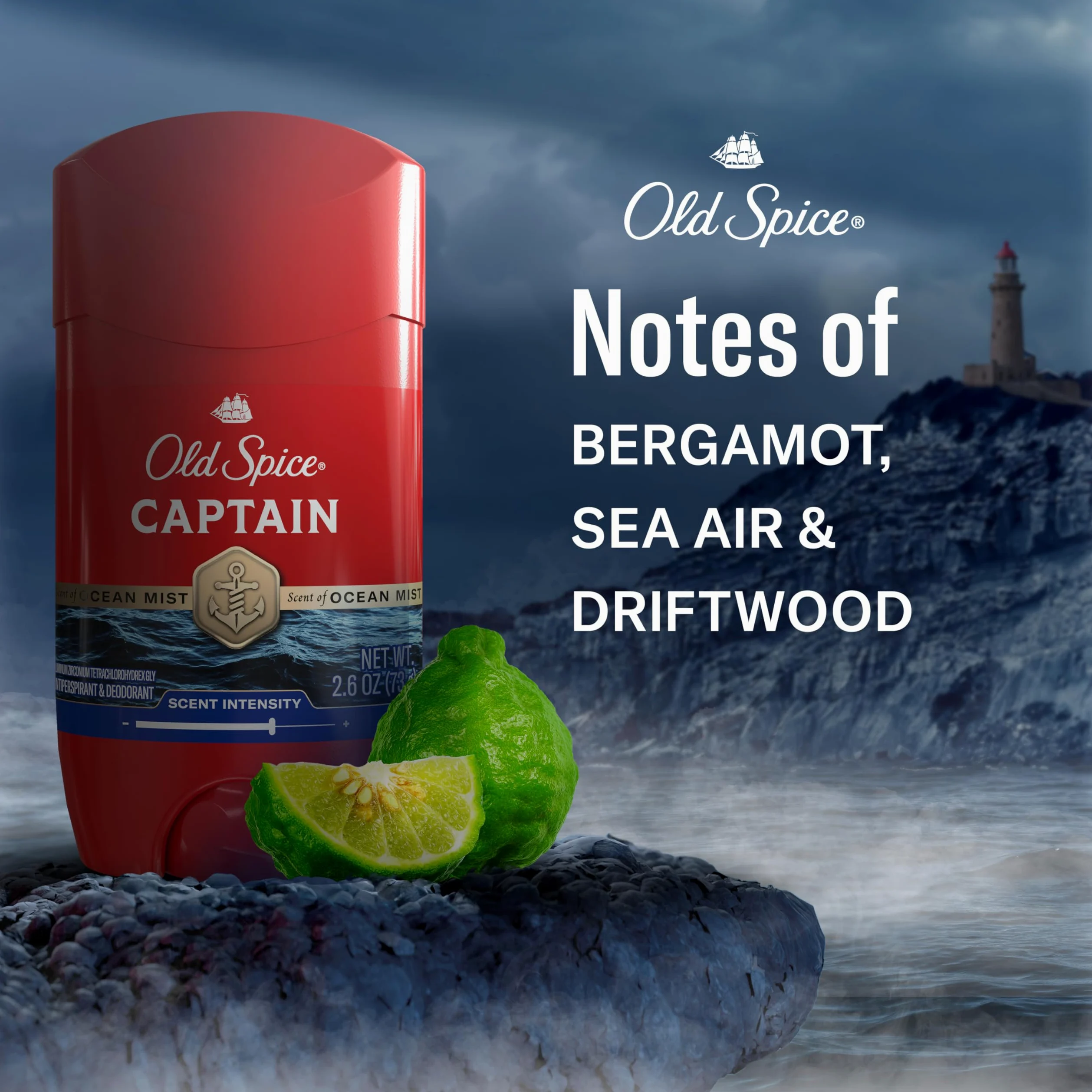 Old Spice Deodorante antitraspirante per uomo, capitano, 48 ore, protezione contro l'odore, 2,6 oz (confezione da 6)