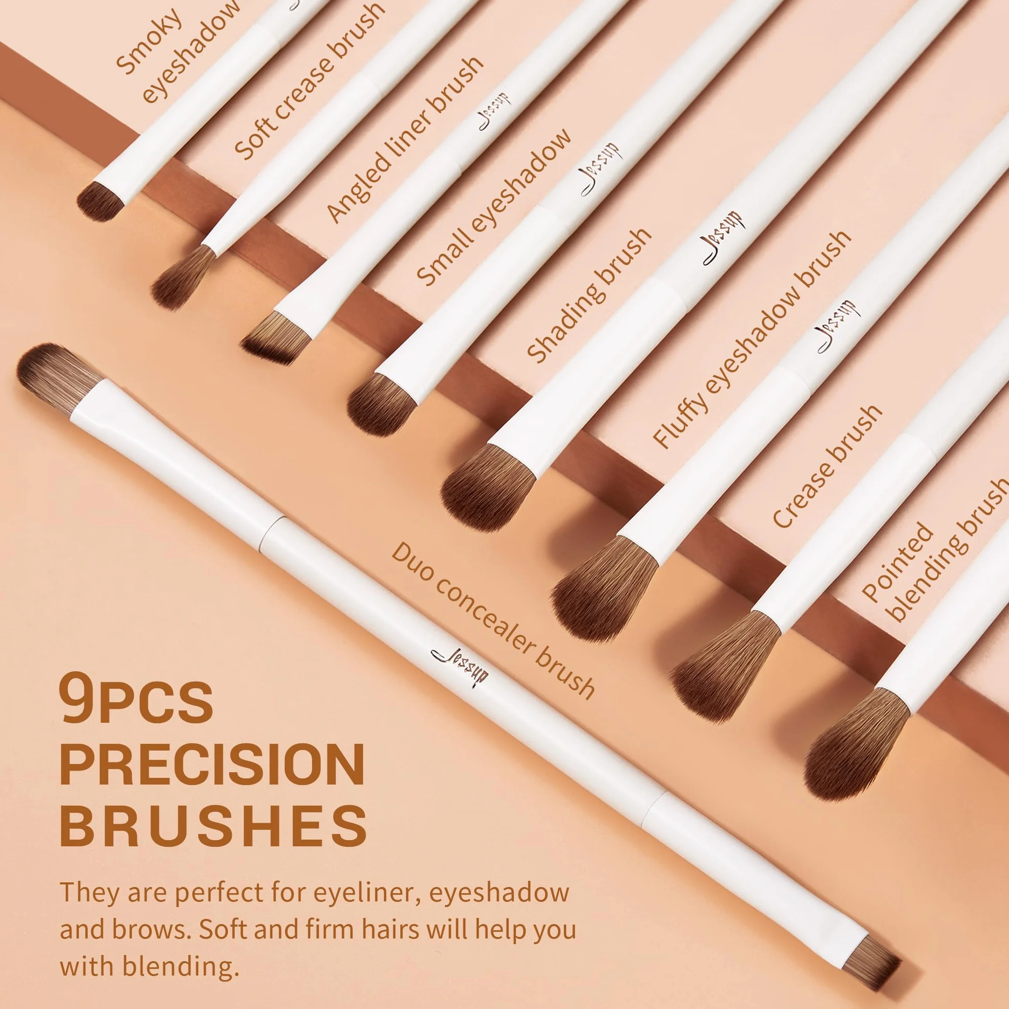 Jessup Pennelli da trucco, 14 pezzi, pennelli sintetici di alta qualità, per contouring, correttore, fondotinta, ombretto, sfumatura, cipria, fard, grigio chiaro, T329