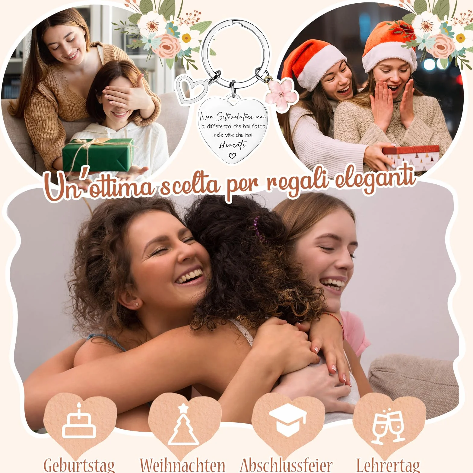 Xuniea Regalo per Maestra Fine Anno, Trousse da Trucco Arcobaleno con Portachiavi Motivazionale, Idee per Insegnante, Collega o Amica, Regalo Laurea, Compleanno, Dimissioni Giorno degli Insegnanti
