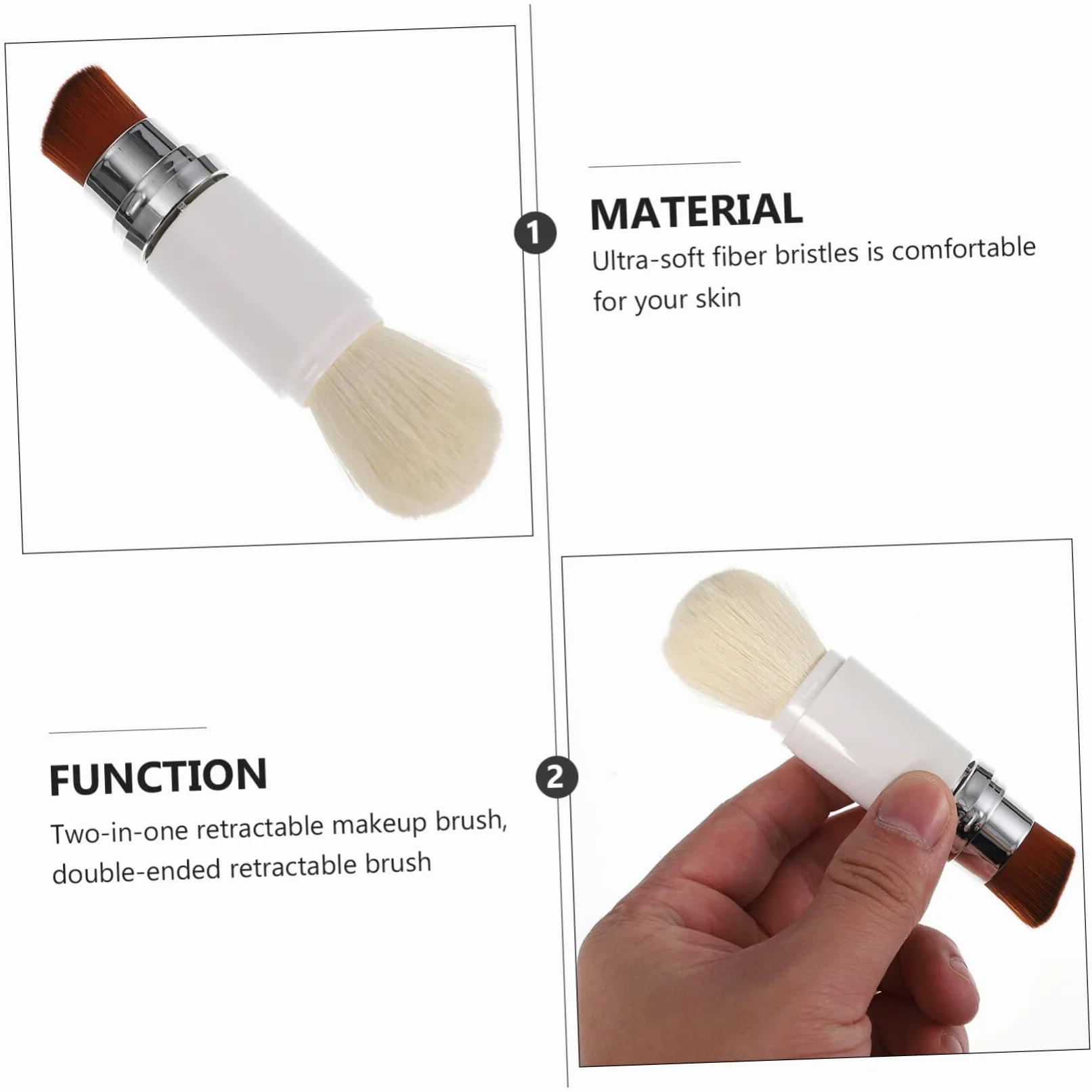 FRCOLOR 3pezzi Pennello Fondotinta Retrattile Doppia Testa Spazzola Per Blush e Cipria Strumento Makeup Per Applicazione Facile e Precisa