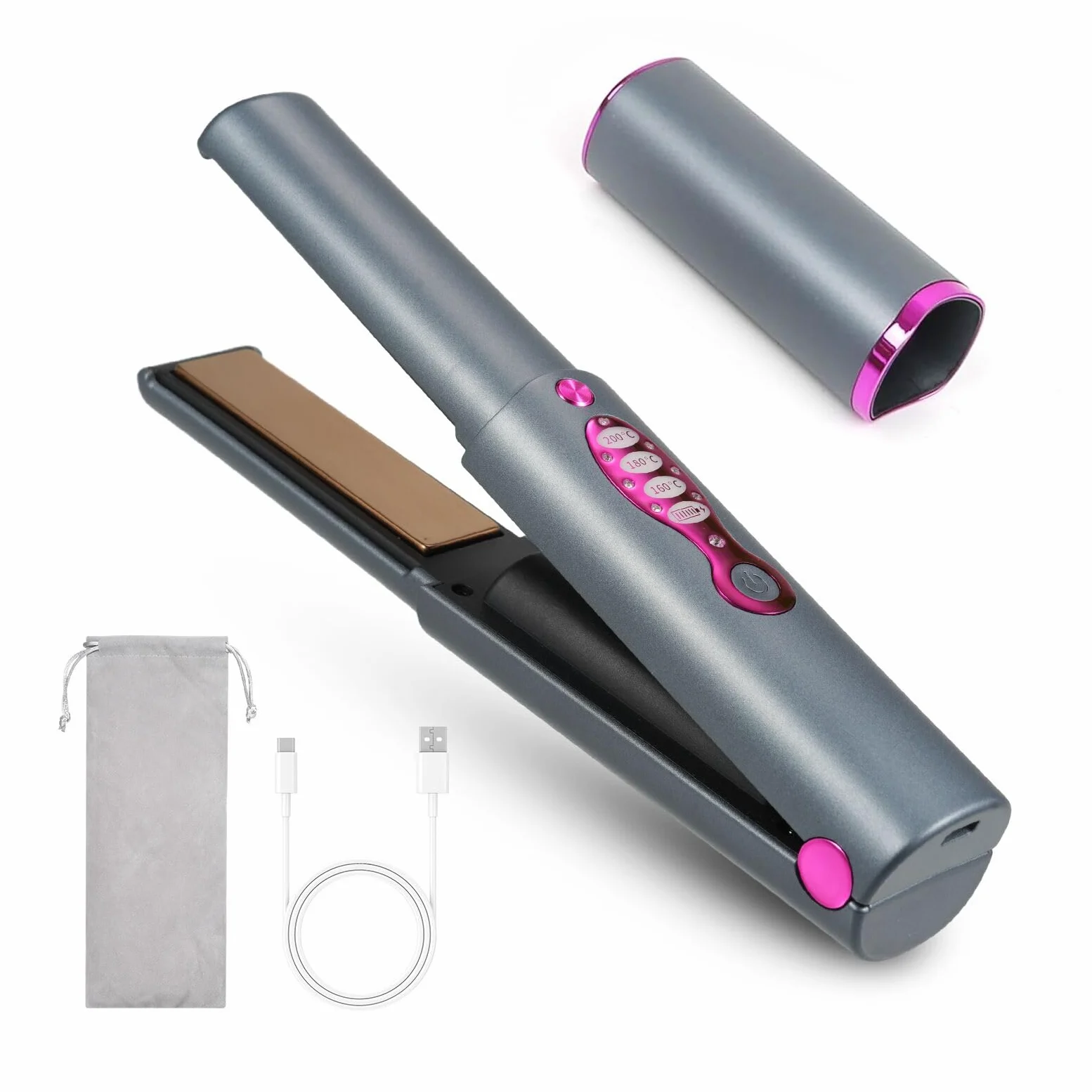 Piastra per capelli senza fili, mini piastra per capelli portatile, per viaggi, piastra lisciante e ferro arricciacapelli, senza fili, ricaricabile, 3 livelli di temperatura e riscaldamento