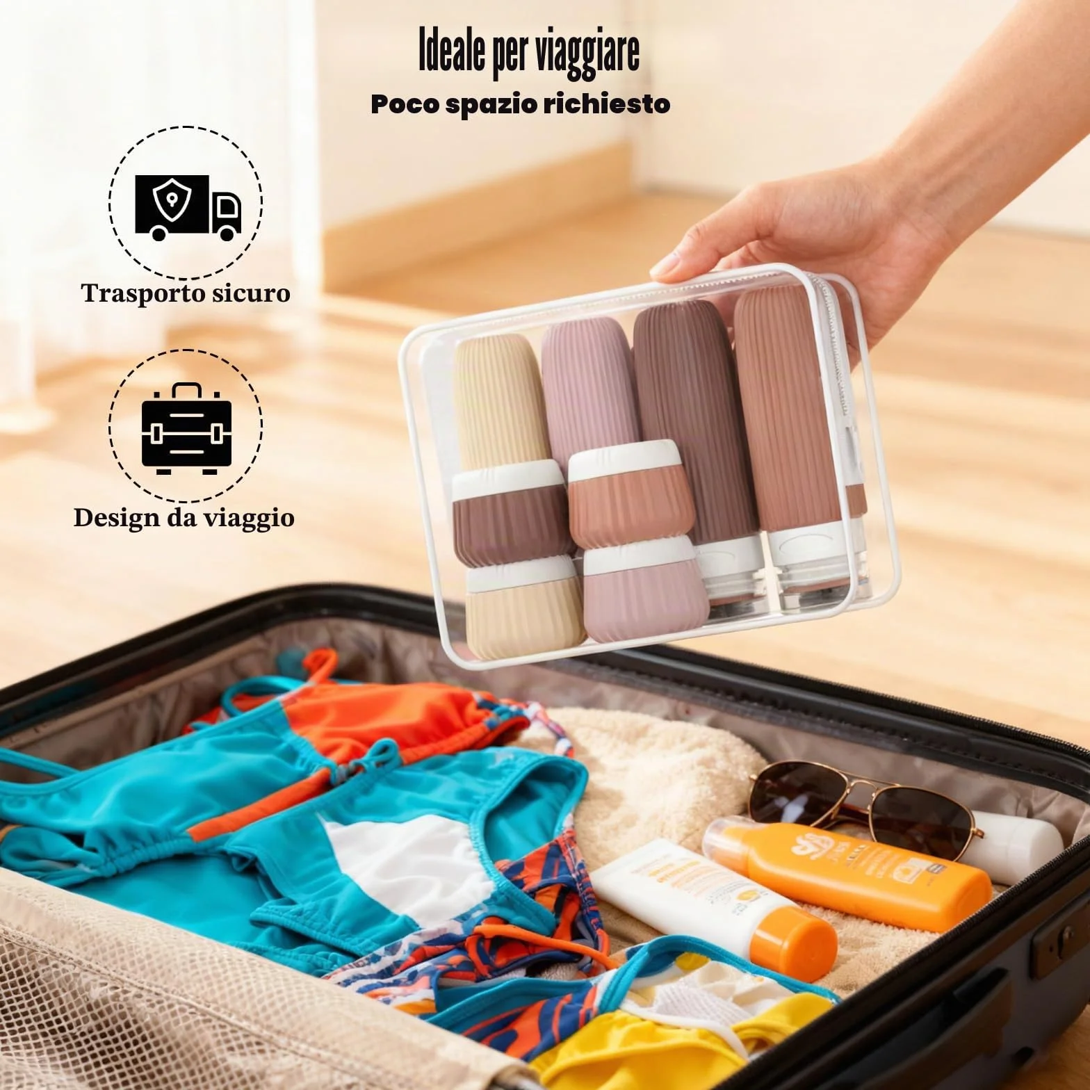 Bottiglie da Viaggio in Silicone 13 Pezzi, Contenitori Riutilizzabili con Etichetta e Borsa Trasparente per Shampoo, Lozione, Creme
