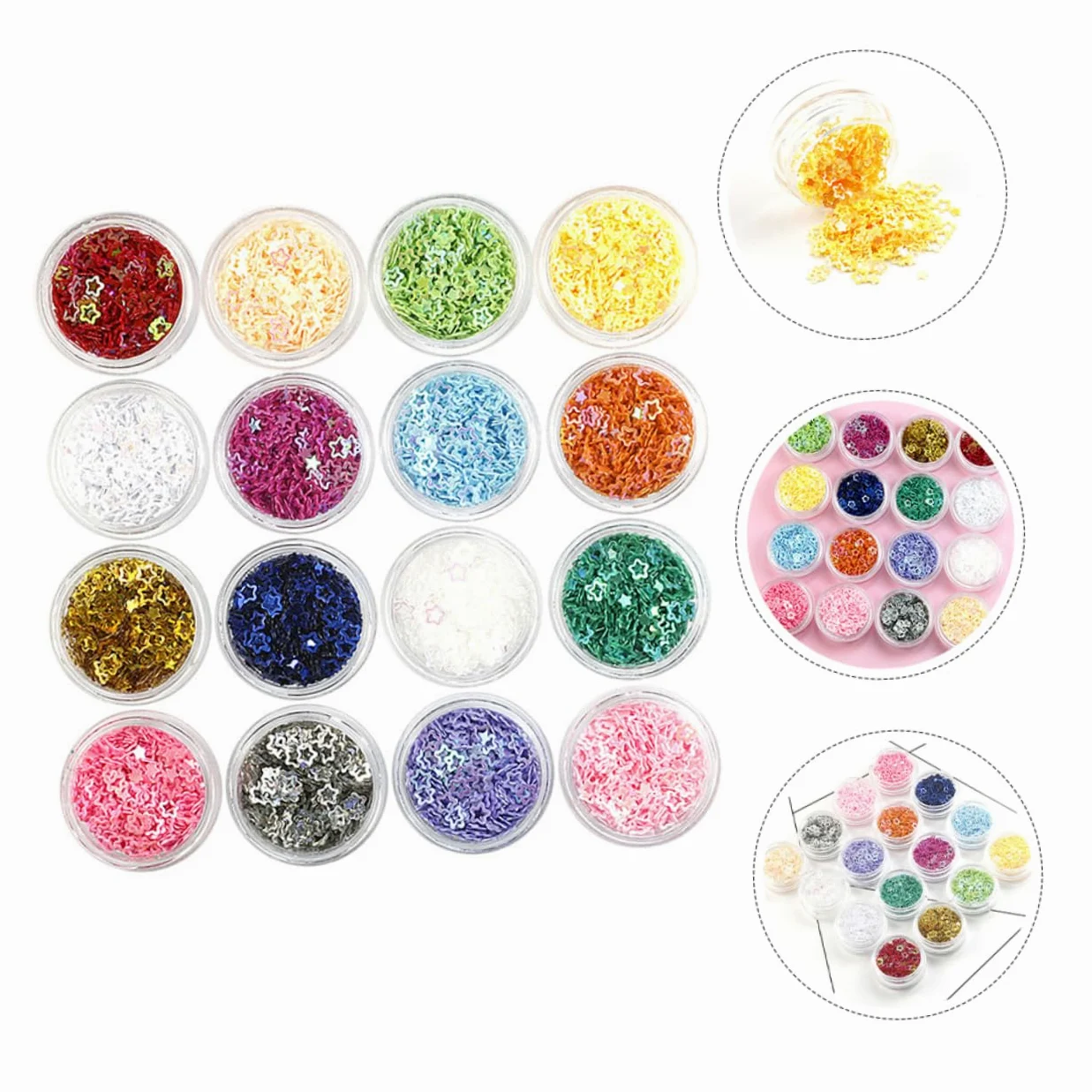 Healeved 32 Scatole glitter stella a cinque punte gel unghie primer unghie glitter per unghie glitter per il corpo glitter per il viso glitter per il trucco scintillio festivo paillettes