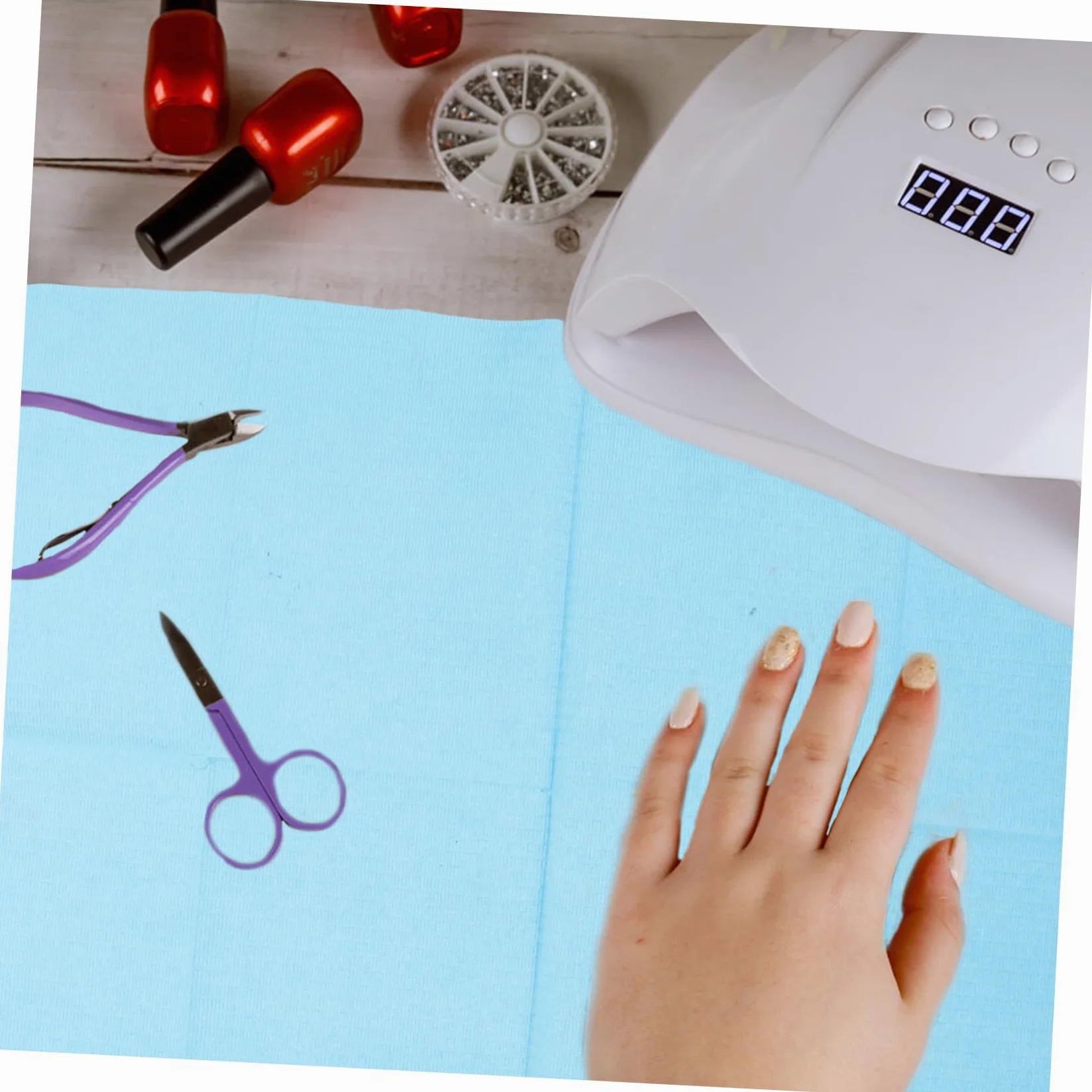 Didiseaon Tovaglietta Monouso per Manicure Blu in Carta Fibra Resistente 125 Pezzi per Nail Art Salon e Ufficio