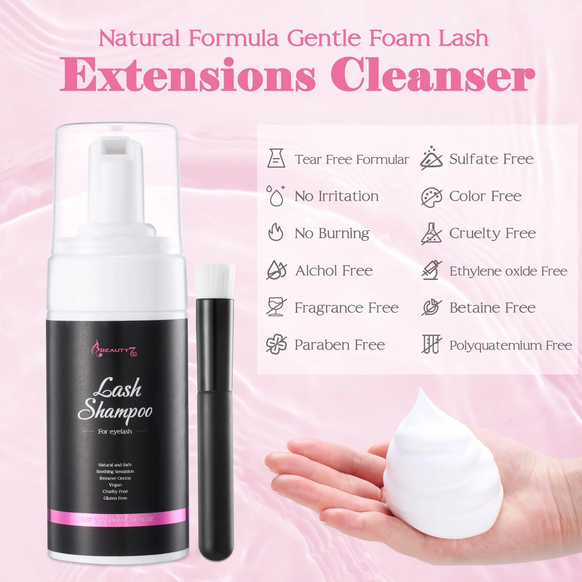Shampoo per Ciglia Extension Detergente in Schiuma 100ml Beauty7