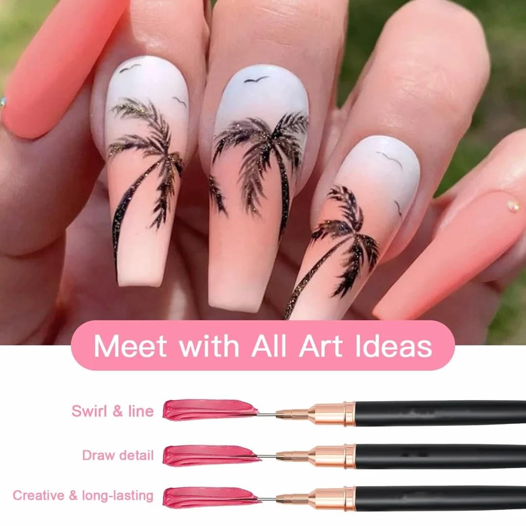 5 Pezzi Pennelli Per Unghie,Pennello Sottile Nail Art Pennelli Set,Pennelli Per Nail Art,Per Disegnare Linee Fini Attrezzo(Nero,7/9/11/15/25 Mm)