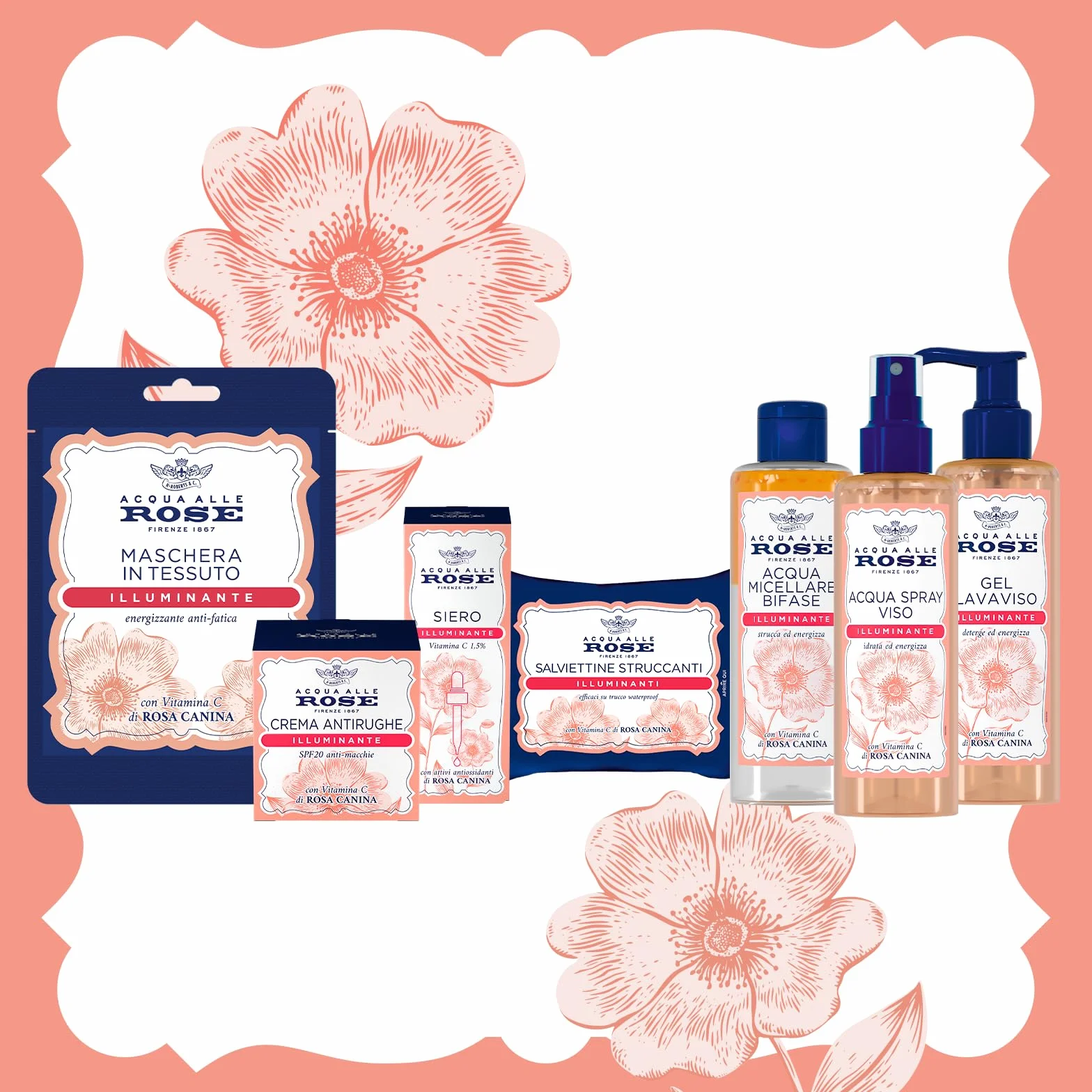 Acqua alle Rose, Gel Lavaviso Illuminante con Vitamina C, Detergente Viso Illuminante per Pelli Spente e Opache, Uso Quotidiano, 200 ml