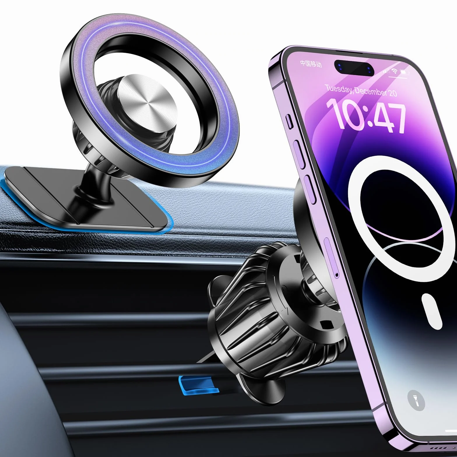 Coolpow Porta Cellulare Auto Magsafe 20 Potente Magnetico 360° Supporto Telefono Cruscotto Presa d'Aria Compatibile iPhone 17 Nero