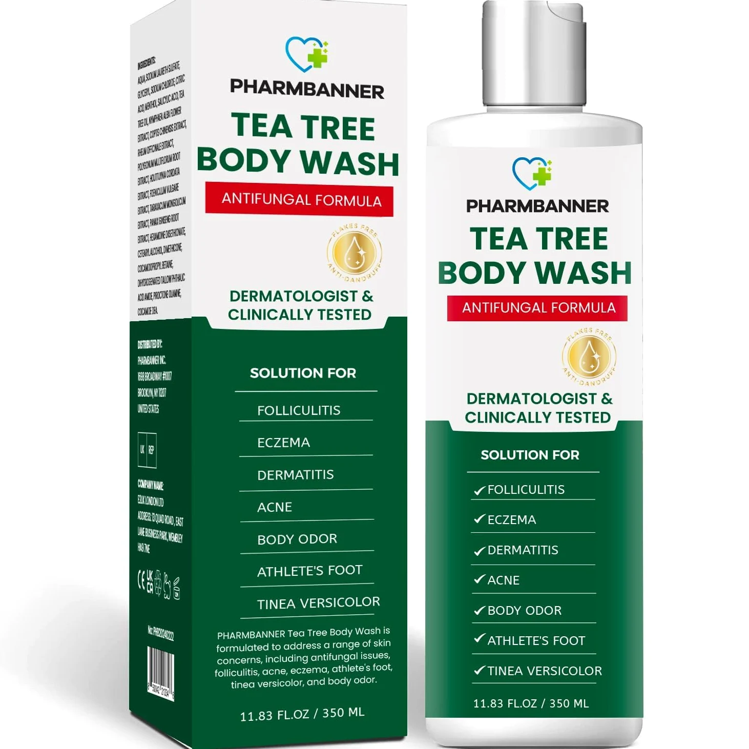 Tea Tree Body Wash, Gel Doccia Rinfrescante con Aloe, Olio di Cocco e Olio di Oliva, Uomo e Donna