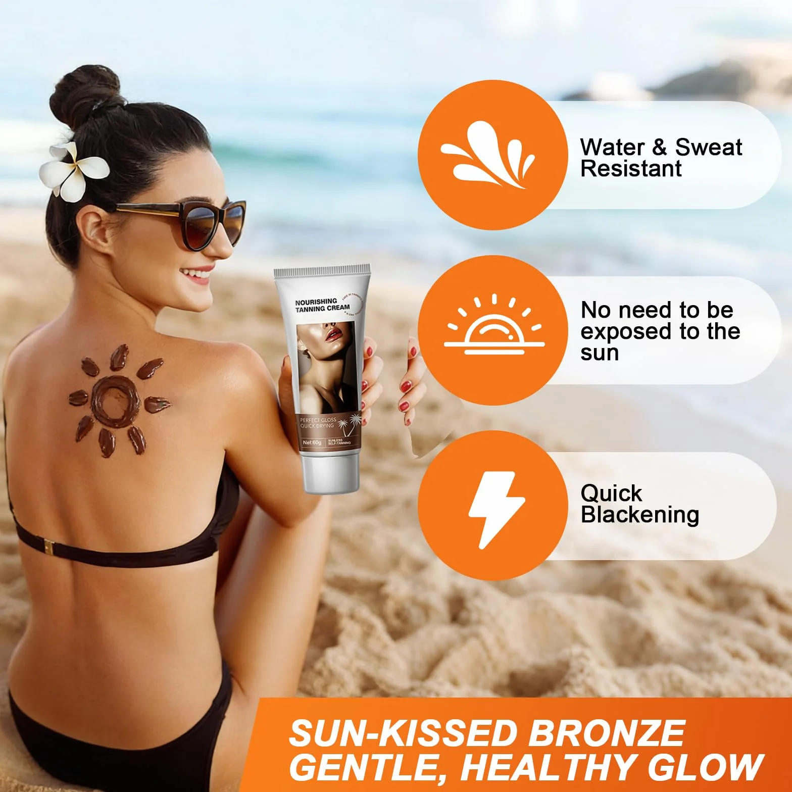Autoabbronzante Viso E Corpo,Autoabbronzante corpo,Crema Abbronzante,Effetto Abbronzatura Naturale Progressiva, Abbronzatura Forte e Duratura 60g