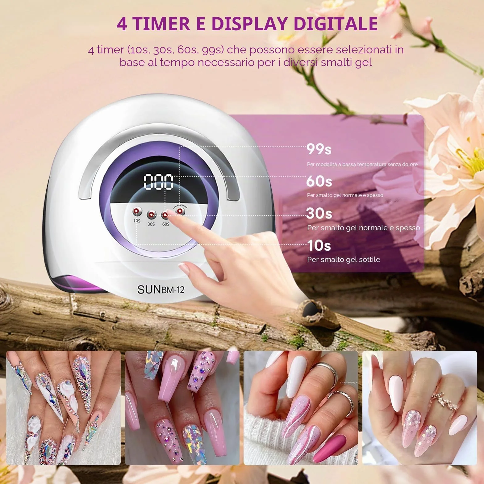 Lampada per unghie UV LED da 300 W, asciuga unghie professionale, smalto gel, luce UV per unghie con 72 perline, 4 impostazioni timer, sensore automatico, display LCD