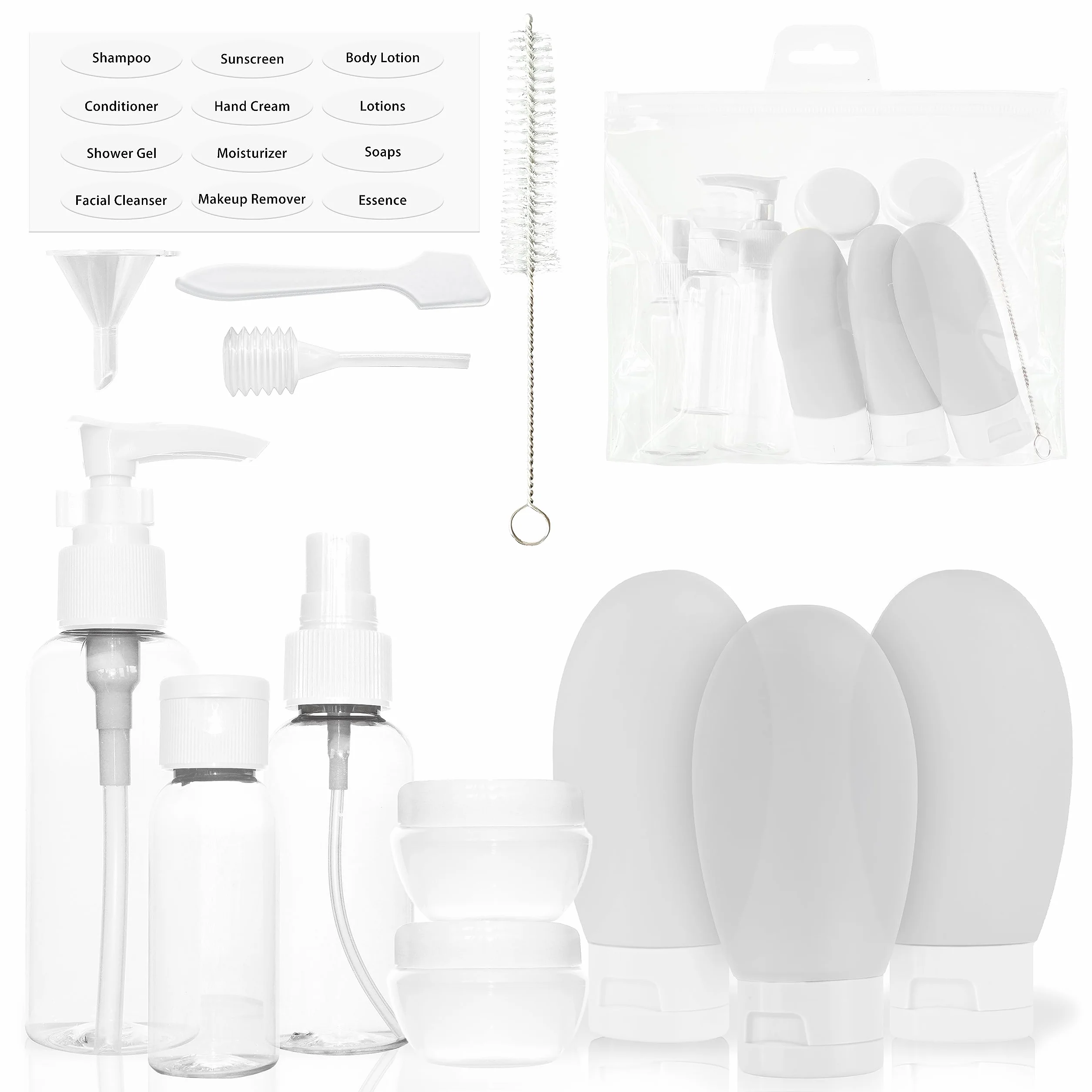 MyGadget Set Viaggio [14 pezzi] - Kit Flaconi & Contenitori per crema - Bottiglie e Boccette per Liquidi e Cosmetici per Viaggiare in Aereo - Donna e Uomo