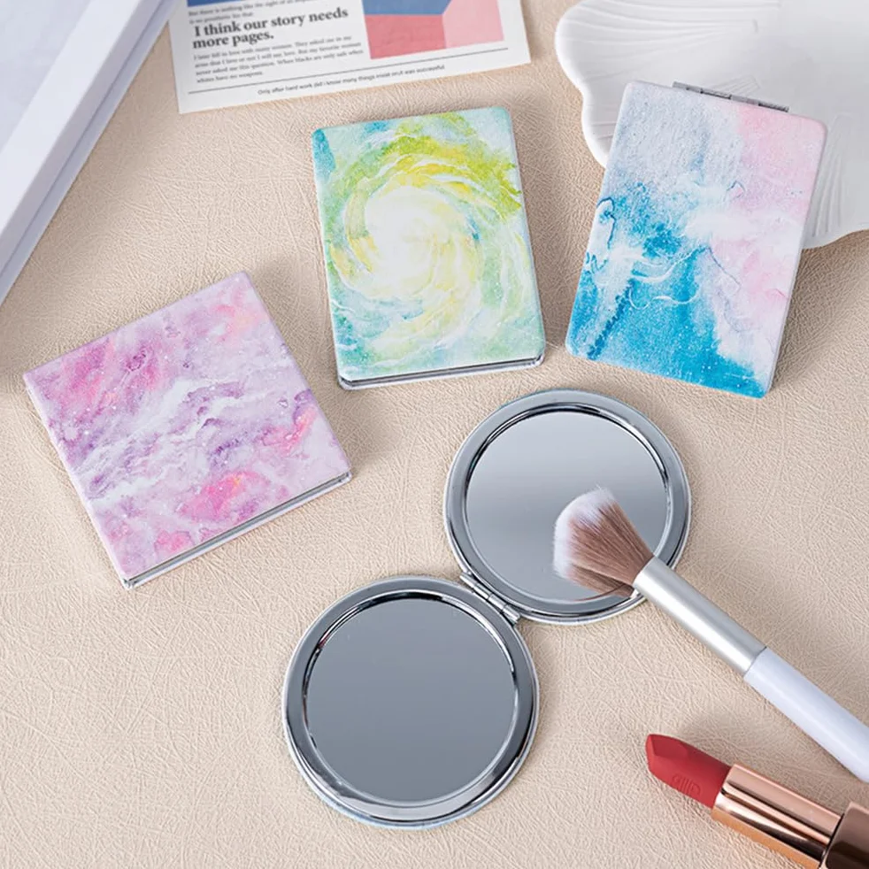 Specchio da Trucco Portatile Verde Acquerello, Specchio a Mano Pieghevole Compatto per Viaggio