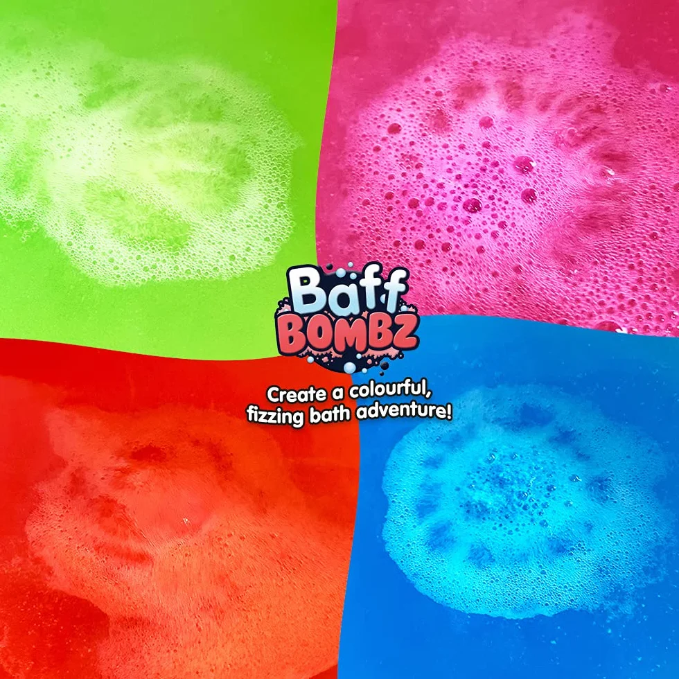 ZIMPLI - 4 x Baff Bombz Stella, Crea un’avventura colorata e frizzante durante il bagnetto, Bombe da Bagno Frizzanti, Giocattolo da Bagno, Idee per Calze di Natale
