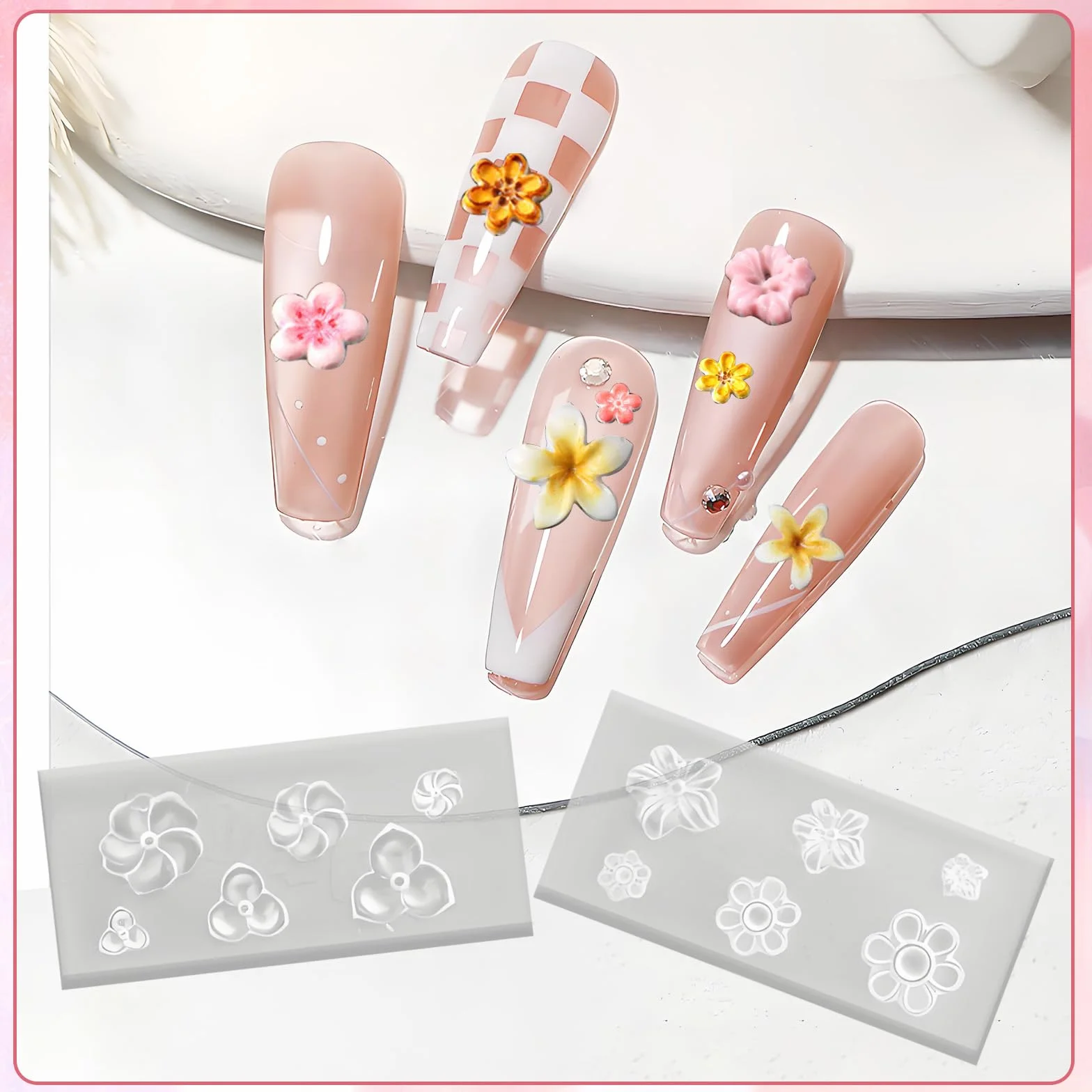 4 stampi in silicone per unghie a forma di fiore, stampi per nail art in gel 3D, stencil floreali, strumenti di design fai da te, accessori per manicure e decorazioni