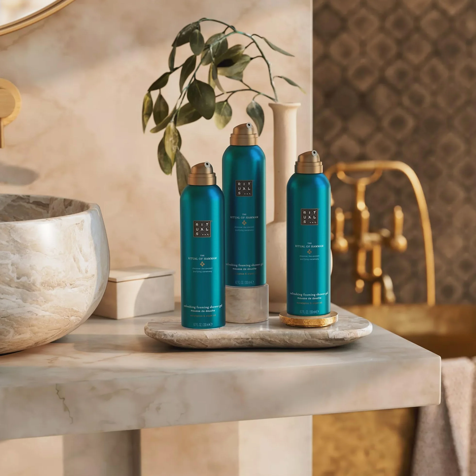 RITUALS The Ritual of Hammam Value Pack 3 Docciaschiuma – Bagnoschiuma con eucalipto e olio d’argan, set regalo donna rinfrescante – 3 x 200 ml