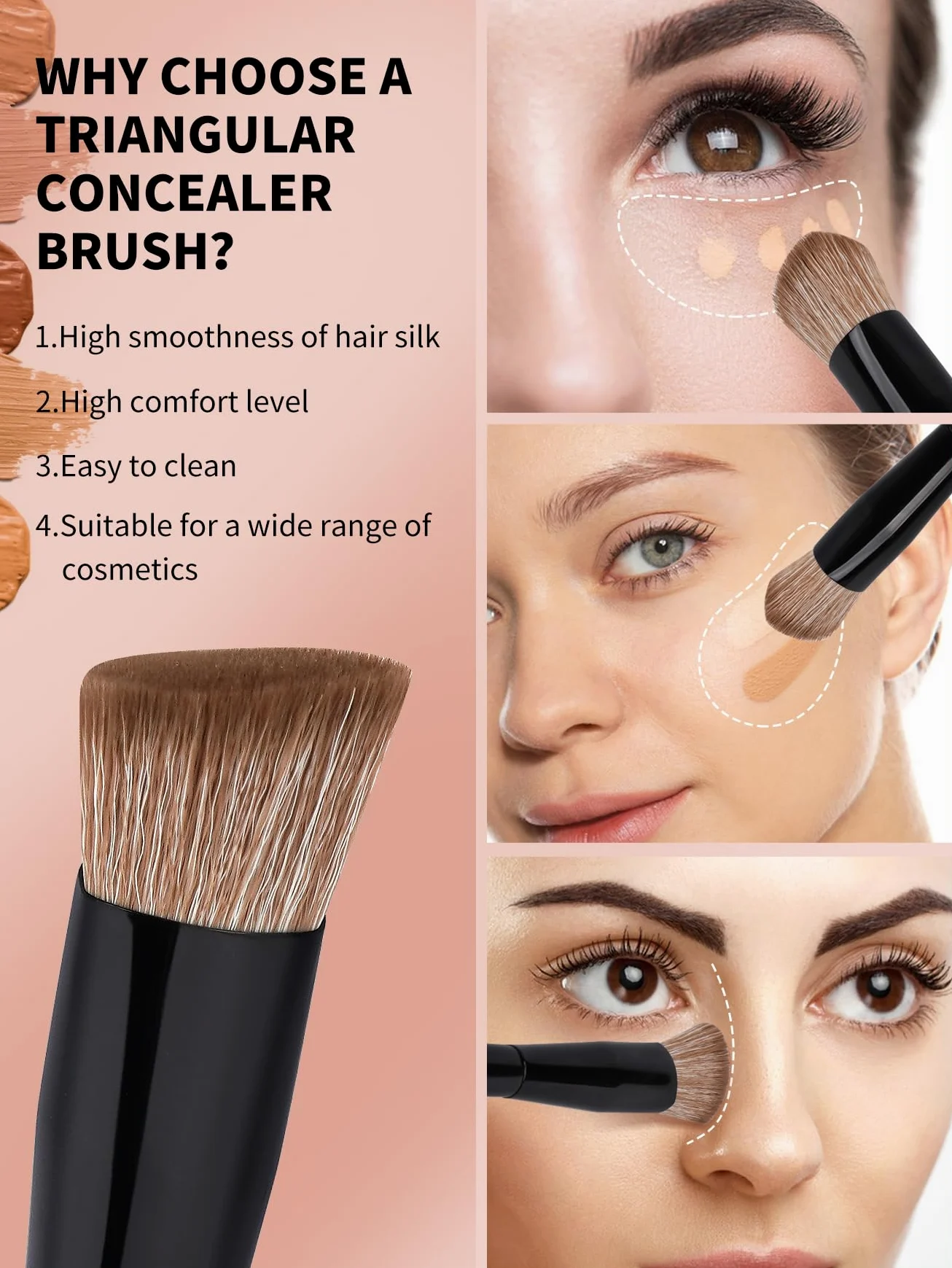 MAANGE Pennello per make-up per fondotinta, 4 pezzi Premium Foundation & Correttore Brush (piatto/obliquo/arrotondato obliquo/appuntito) per fondotinta liquida, crema, polvere e contouring