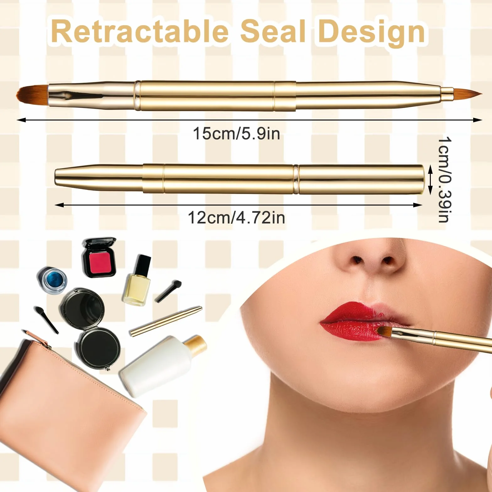 simarro 2 pennelli retrattili per rossetto, in metallo a doppia estremità, da viaggio portatili per rossetto lucidalabbra con copertura correttore strumento per il trucco (oro nero)