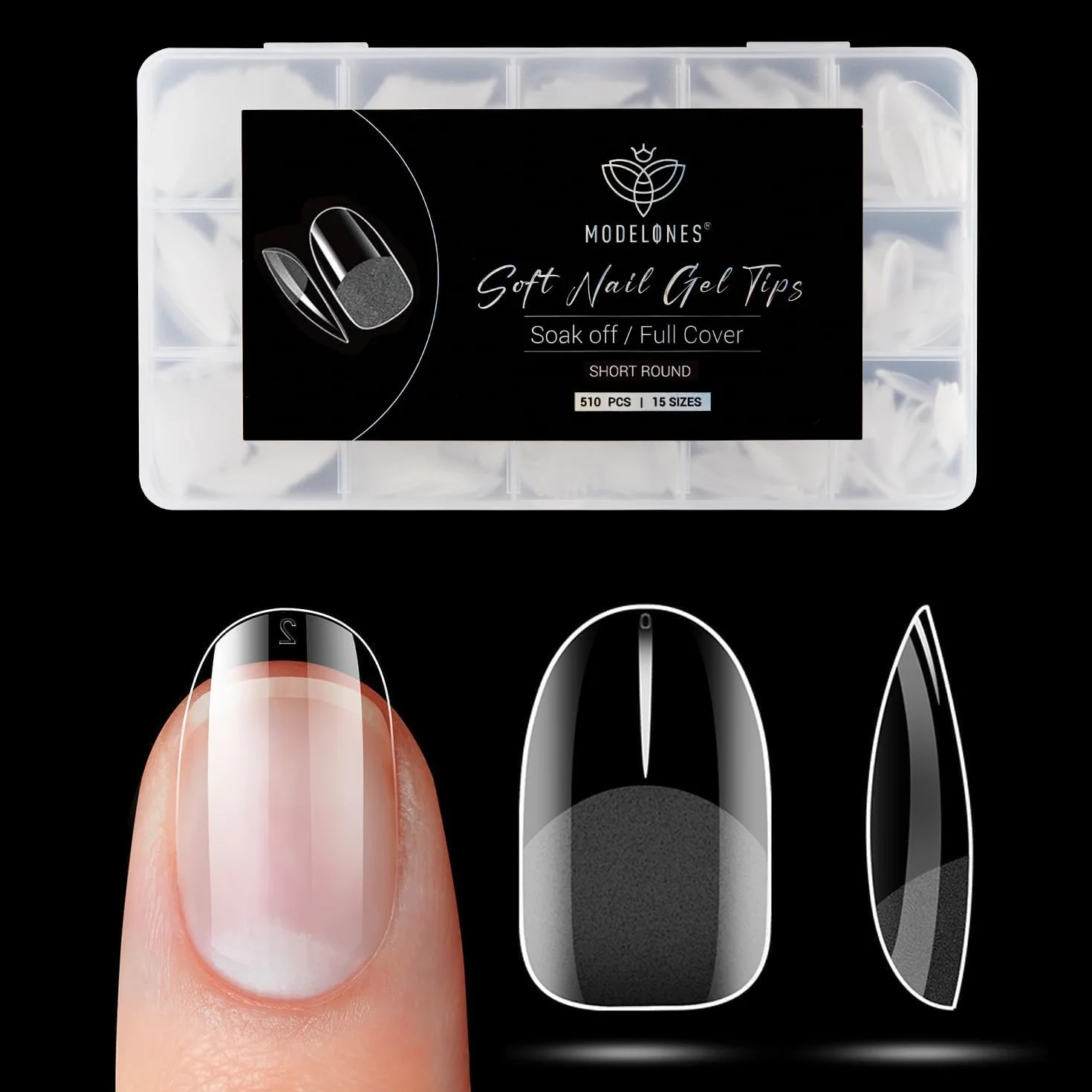 Modelones 510 Pezzi Unghie Finte 15 Taglie Gel Tips Copertura Completa Nail Art Rotondo Corte XS Semi Matte
